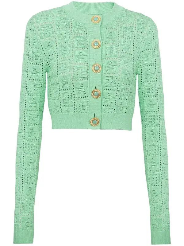 Balmain o1s1wg110825 Monogram Open Knit Cardigan in Green Size M / US 6-8 / IT 42-44 - 1 Thumbnail