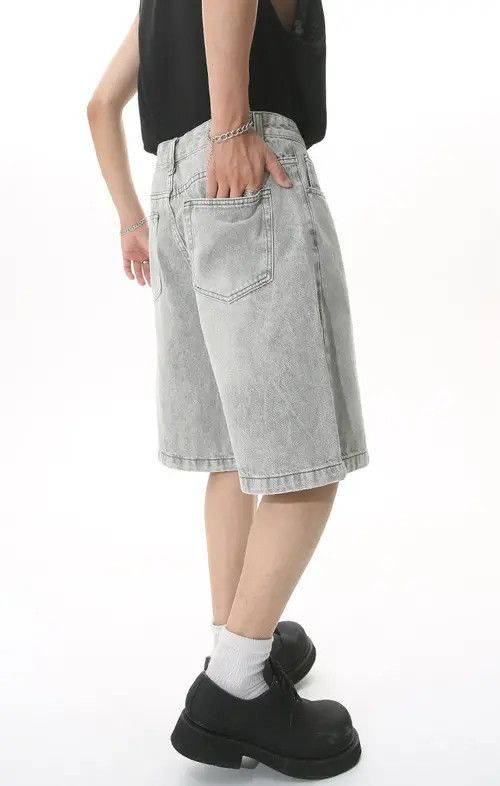 Other Grey Vintage Washed Mid-Rise Casual Denim Shorts Size US 32 / EU 48 - 5 Thumbnail