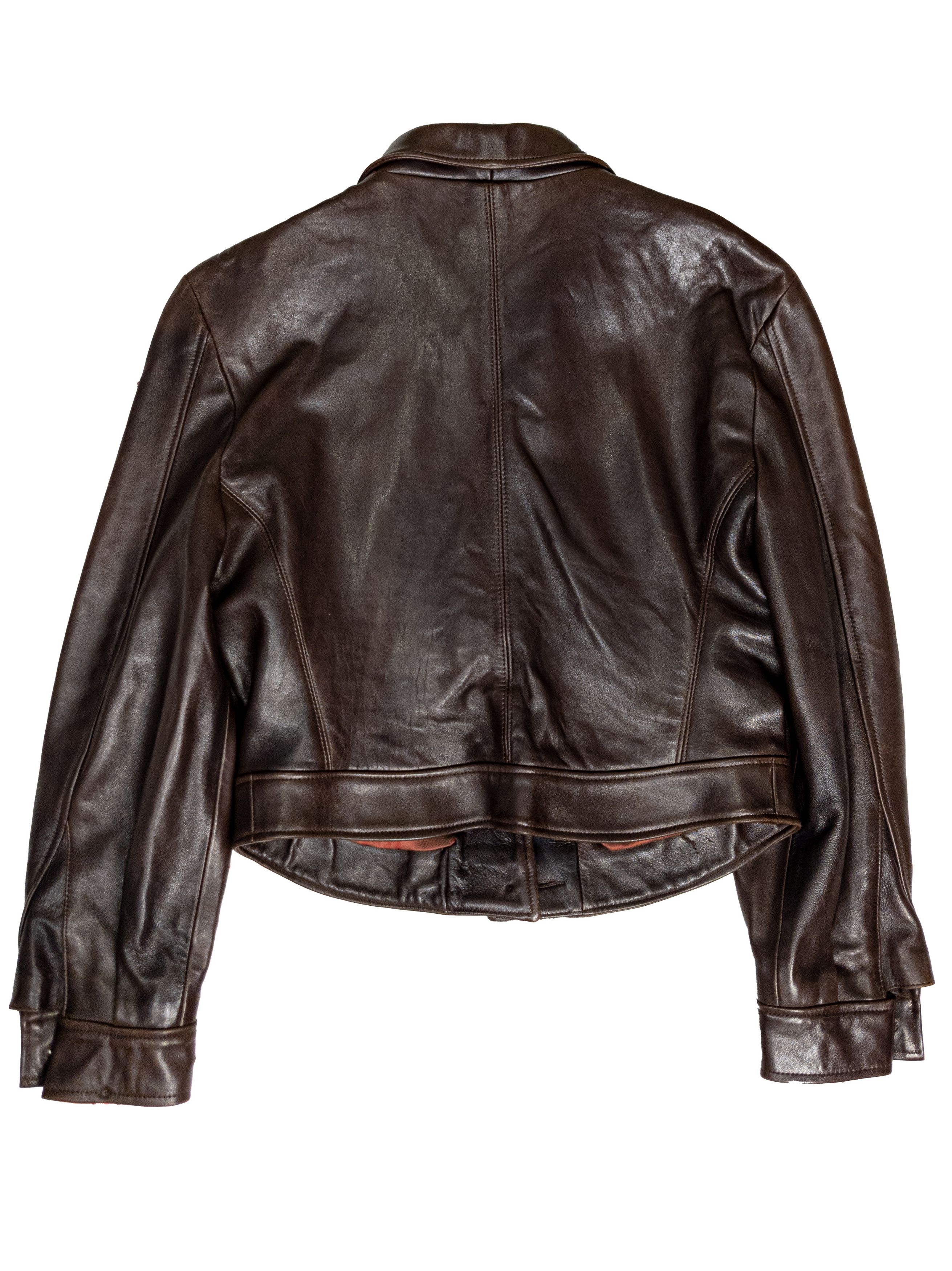 Vintage Vintage UK Women's Brown Cropped Leather Button Down Jacket Size L / US 10 / IT 46 - 3 Thumbnail