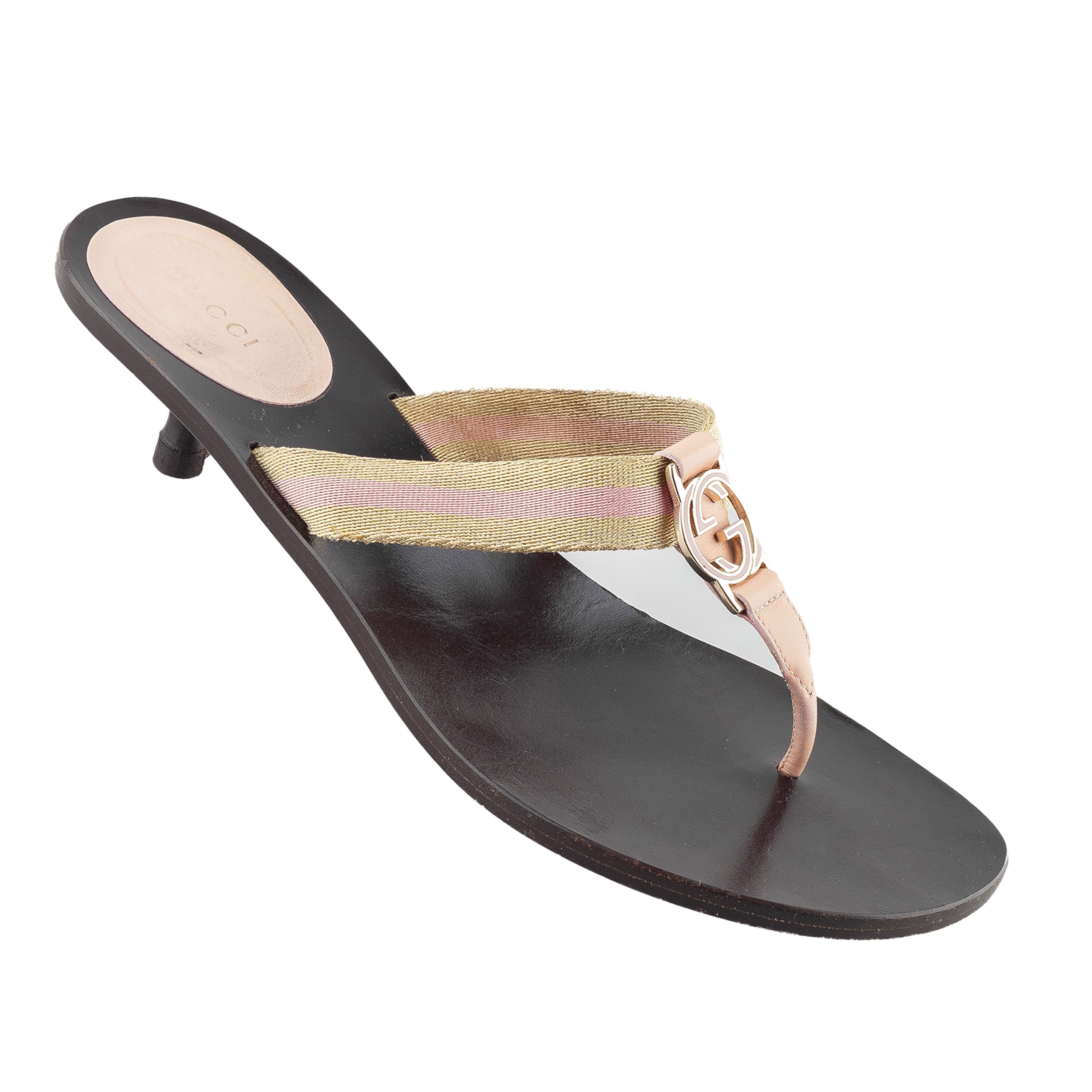 Gucci Gucci Brown Pink Canvas Vintage Thong Heel (40 IT/41 EU) Size US 11 / IT 41 - 1 Thumbnail