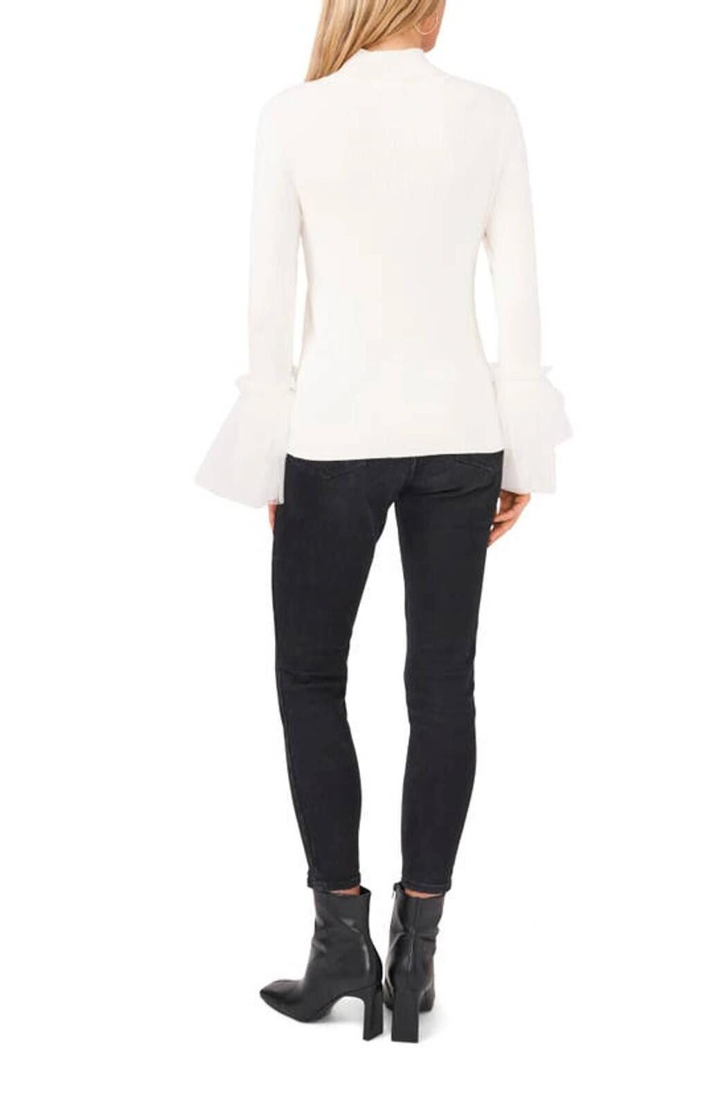Vince Camuto Vince Camuto White Tulle & Ruffle Mock Neck Sweater Size M / US 6-8 / IT 42-44 - 4 Thumbnail