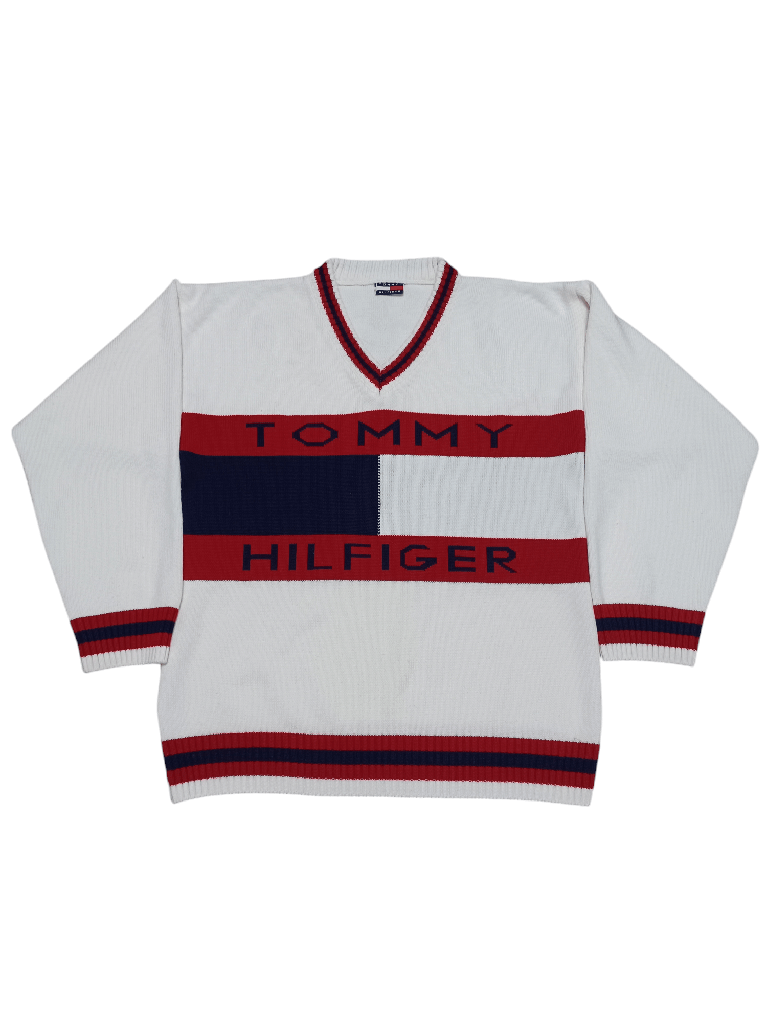 Tommy Hilfiger TOMMY HILFIGER VINTAGE BIGLOGO V-NECK COTTON SWEATER Size US M / EU 48-50 / 2 - 1 Thumbnail