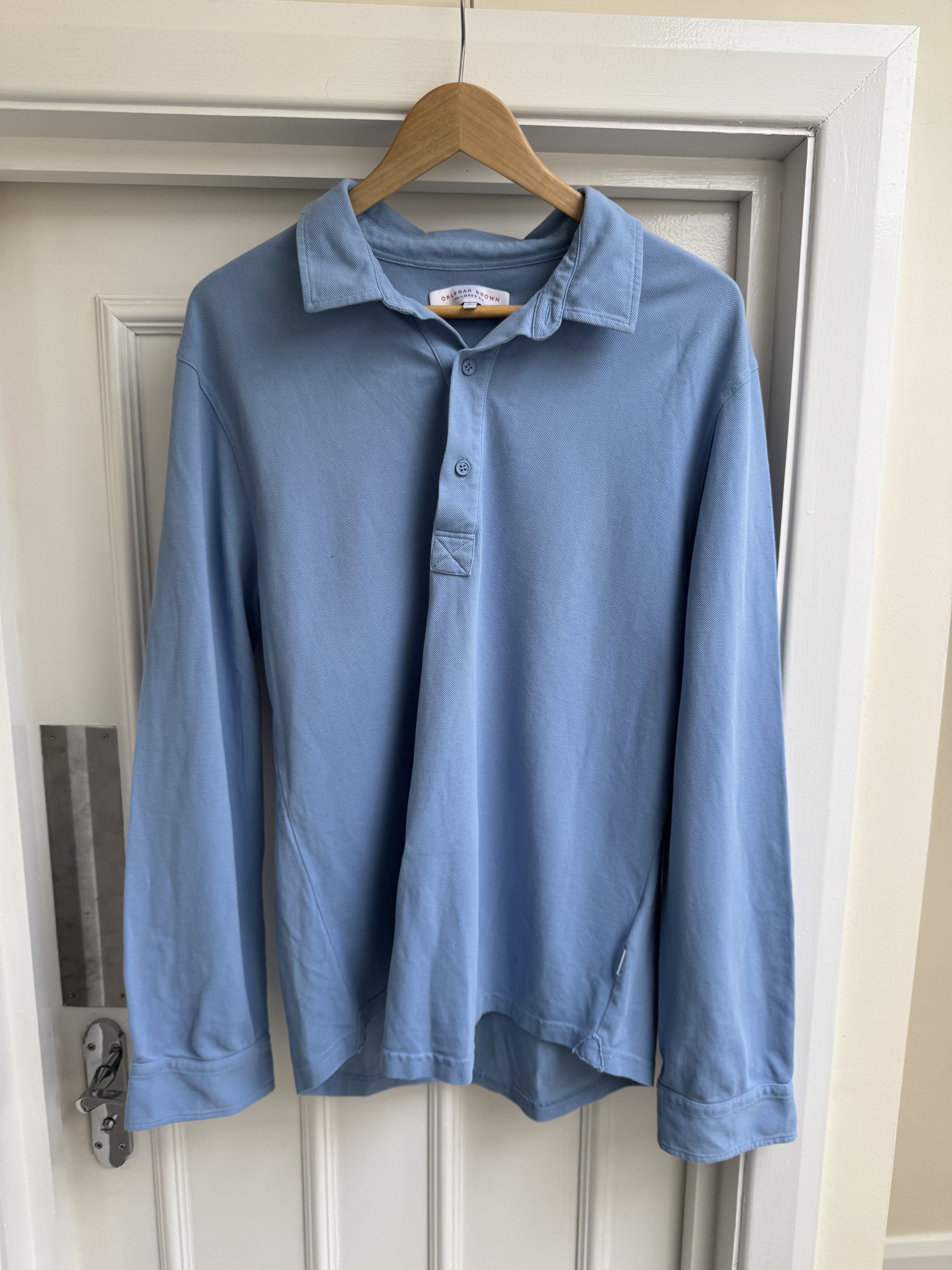 Orlebar Brown light blue cotton polo long sleeve