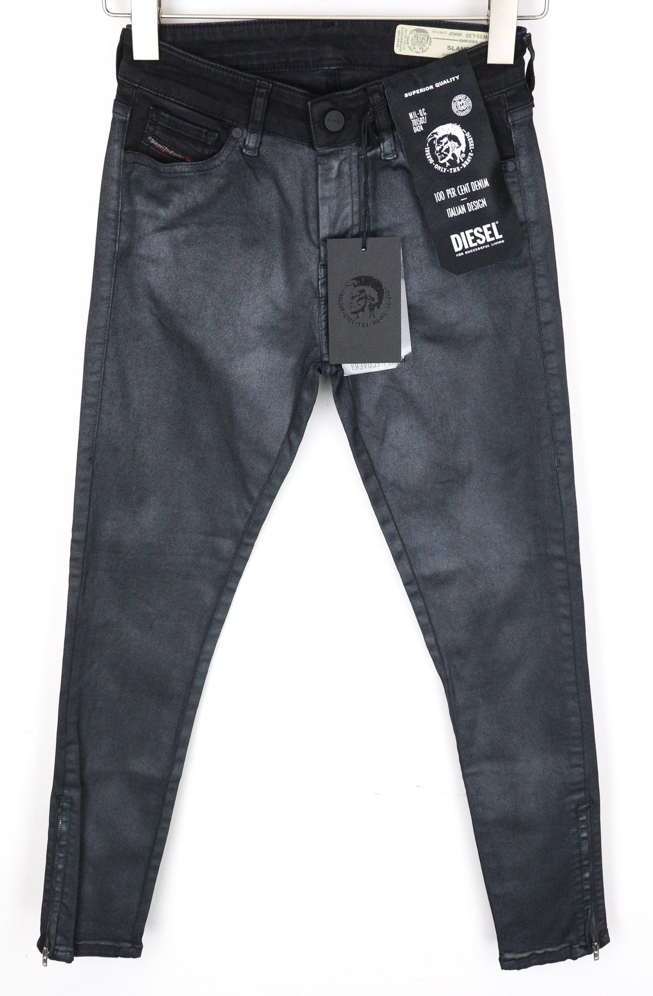 Diesel SLANDY-ZIP 069GF W25/L30 Grey Coated Jeans 71651 Size 25" / US 0 / IT 36 - 1 Thumbnail