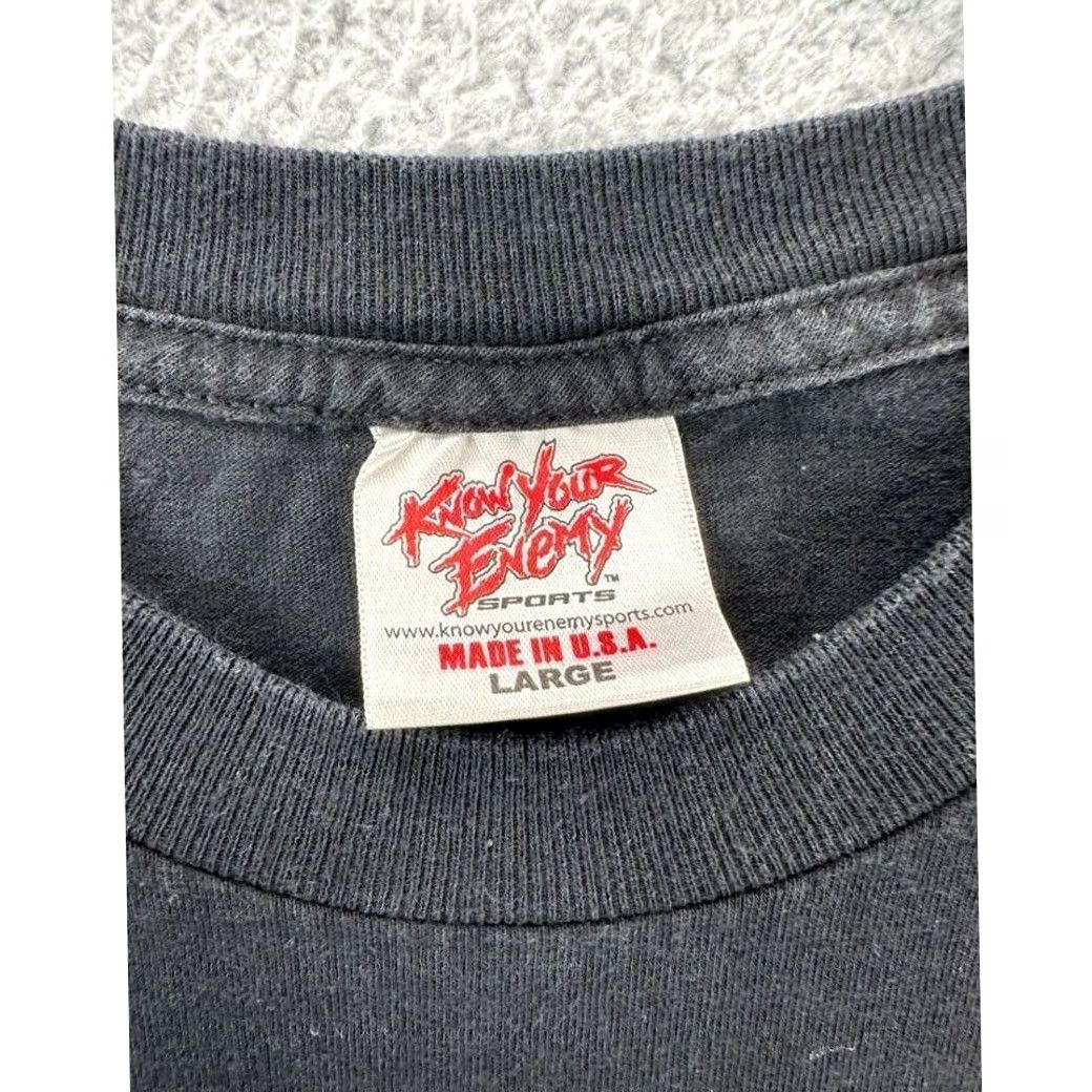 Vintage VTG Know Your Enemy Sports Shirt Mens Large Black Printed 90s Short Sleeve Crew Neck Cotton USA Made Mens Size US L / EU 52-54 / 3 - 4 Thumbnail