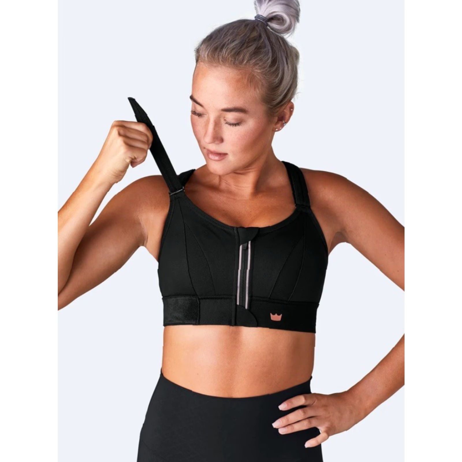 Vintage SHEFIT Ultimate Sports Bra Front Zip High Impact Black 2 Luxe Womens Size 6 Front Zip Adjustable Straps Removable Pads Wireless NWT Sportswear Size ONE SIZE - 3 Thumbnail