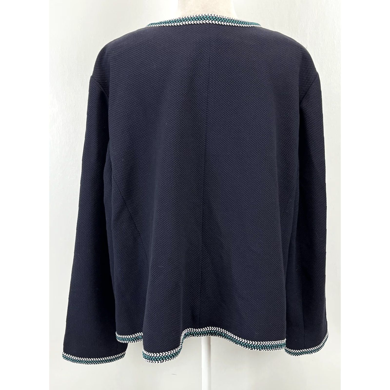 Talbots Talbots Career Women's Lined Jacket 24W Plus Navy Braided Trim Full Zip Blue Polyester Blend Basic Jacket NEW! Size 4XL / US 24-26 - 3 Thumbnail