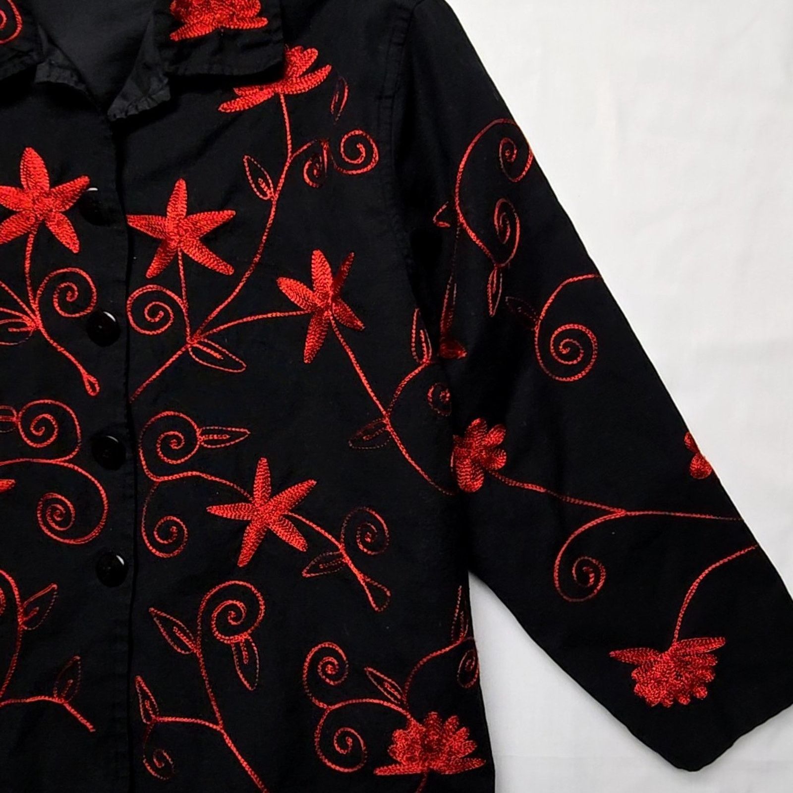Vintage Vintage Keren Hart Floral Embroidered Jacket Black Red M Size M / US 6-8 / IT 42-44 - 3 Thumbnail