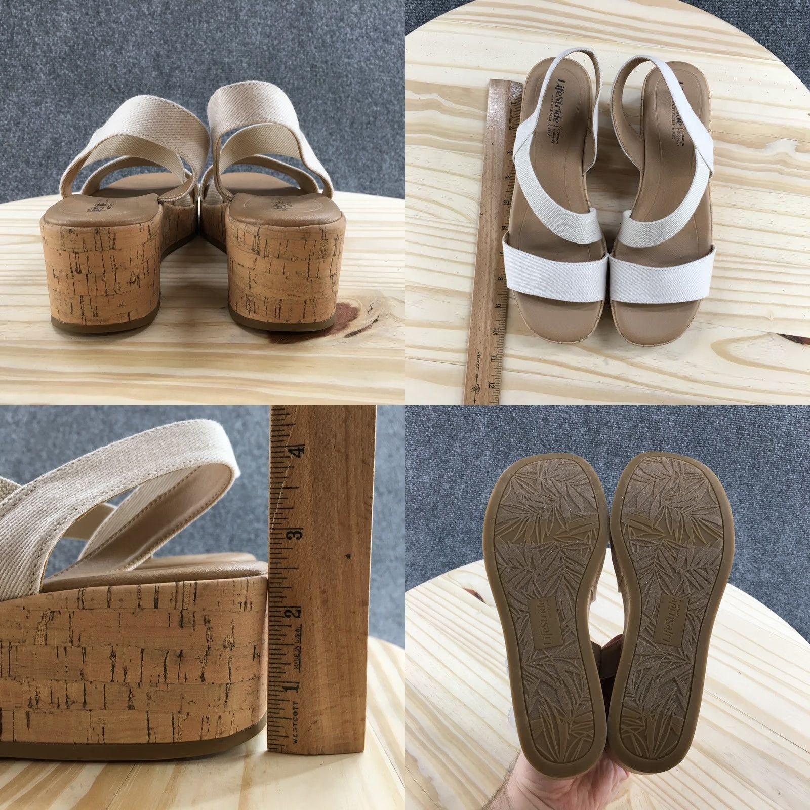 Vintage Lifestride Sandals Womens 8.5M Slingback Beige Slip On Open Toe Wedge Heels Size US 9 / IT 39 - 8 Thumbnail