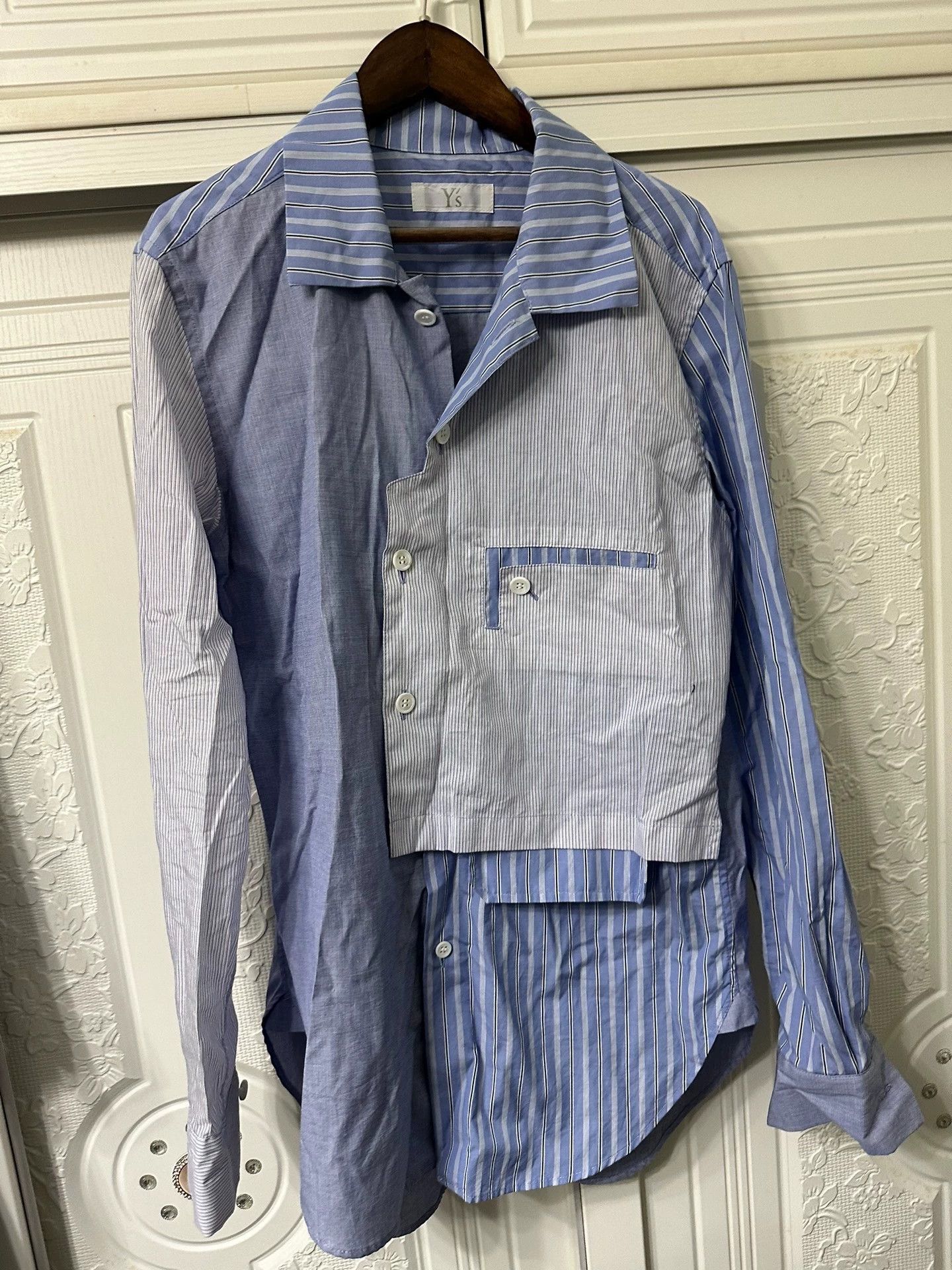 Y's Blue Striped Asymmetrical Button-Up Shirt Size US M / EU 48-50 / 2 - 1 Thumbnail