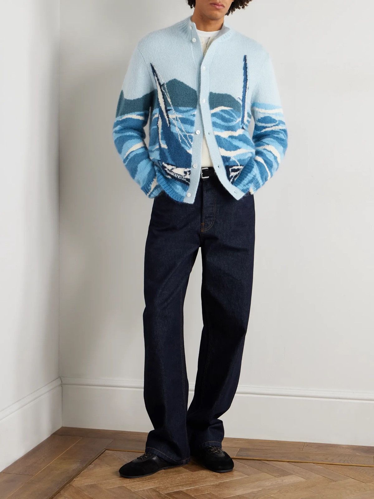 Aime Leon Dore Aime Leon Dore Blue Seascape Intarsia Mohair-Blend Cardigan Size US XL / EU 56 / 4 - 2 Thumbnail