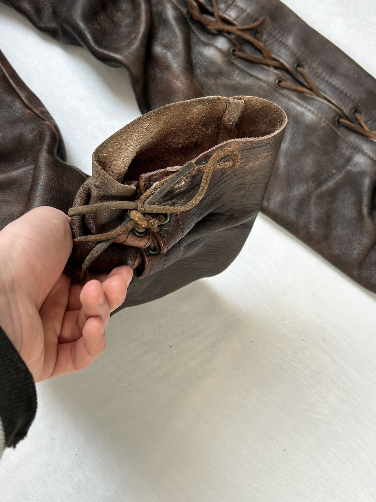 Vintage Heavy Vintage Leather Lace-Up Pants 90s Biker Archive Style Size 32" / US 10 / IT 46 - 10 Thumbnail