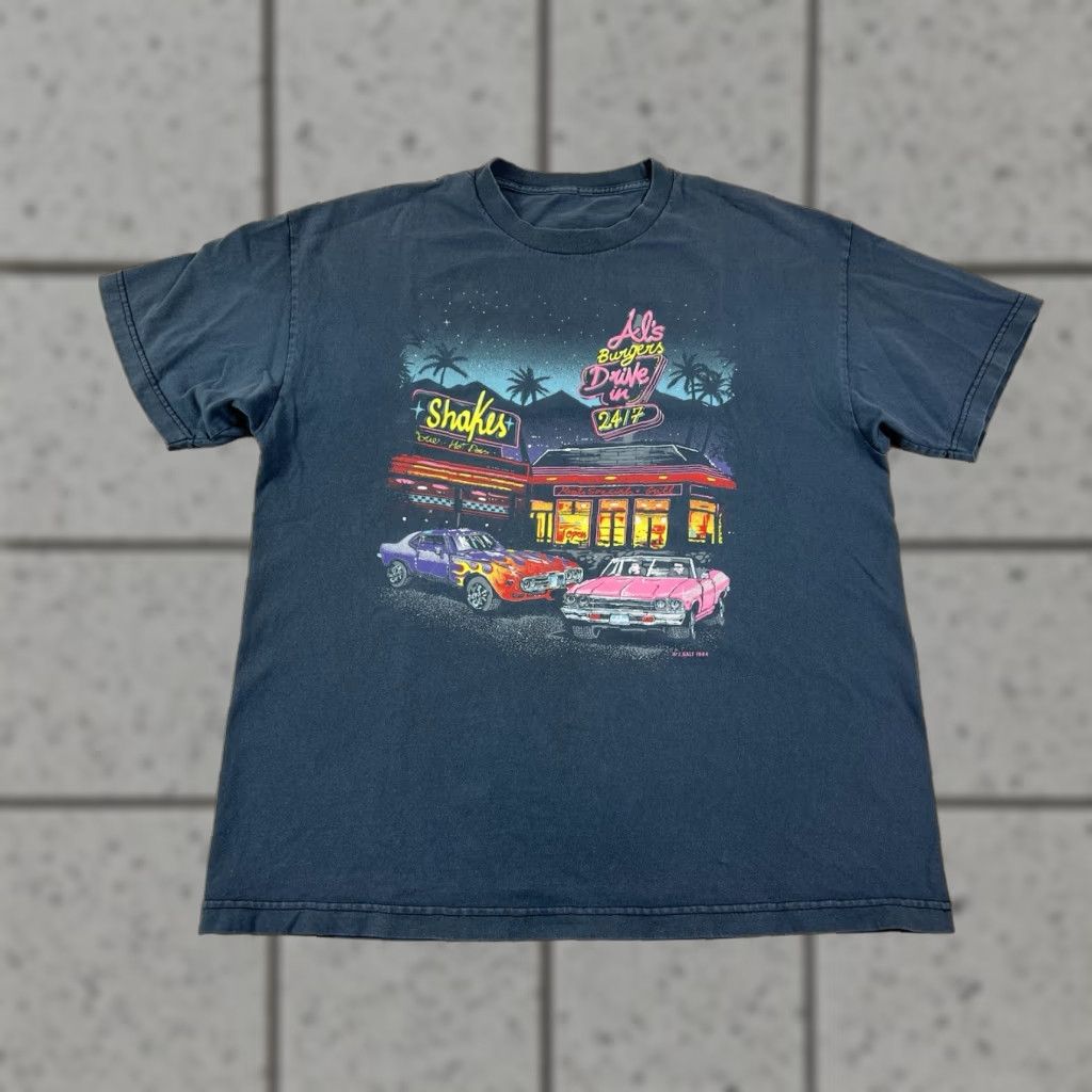 Vintage VINTAGE J Galt T-Shirt Short Sleeve Crew Neck 1984 Al's Burgers Drive In Graphic Black XL Men Size US XL / EU 56 / 4 - 1 Thumbnail