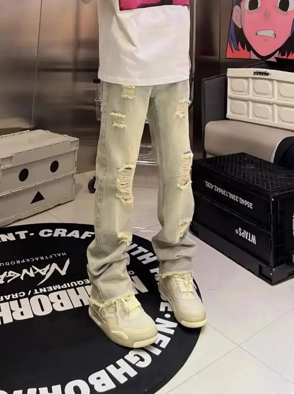 Japanese Brand Versatile straight leg distressed jeans Size US 32 / EU 48 - 6 Thumbnail