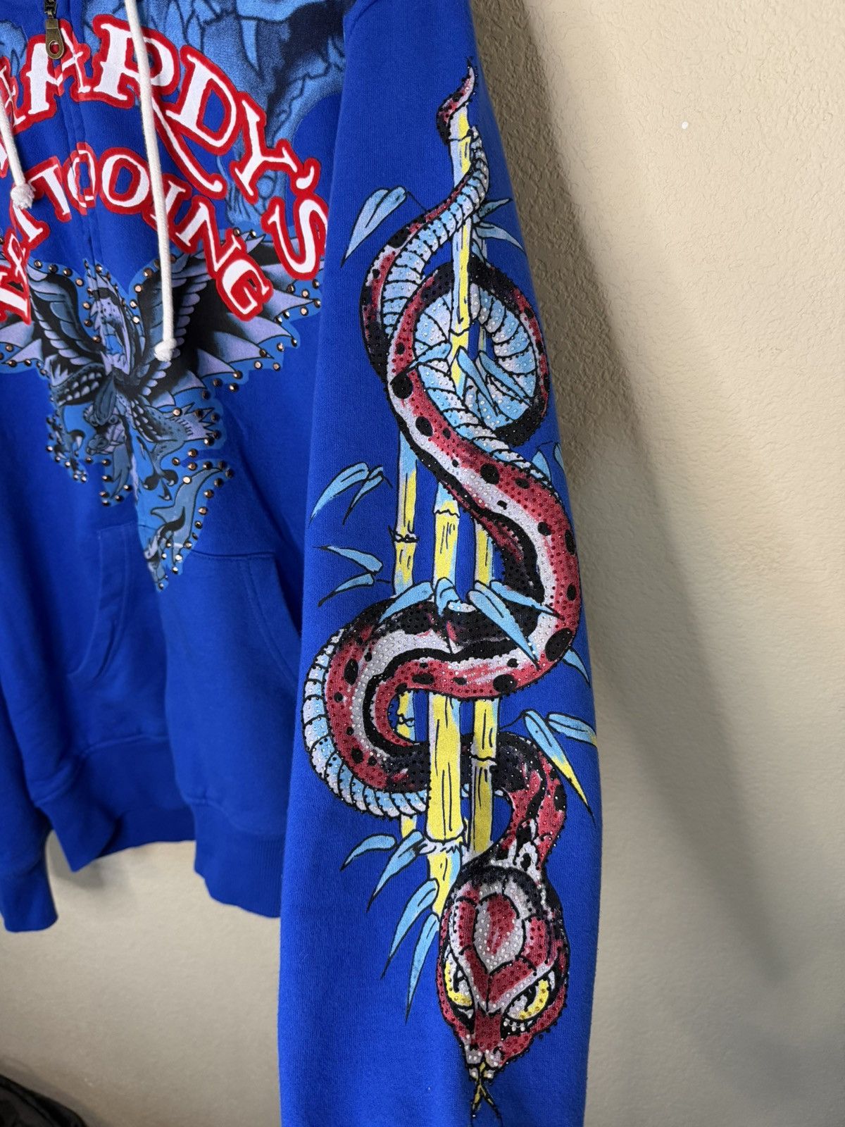 Ed Hardy Ed Hardy 10 Platinum Snake & Shoots Rhinestone Zip Hoodie XL Size US XL / EU 56 / 4 - 4 Thumbnail