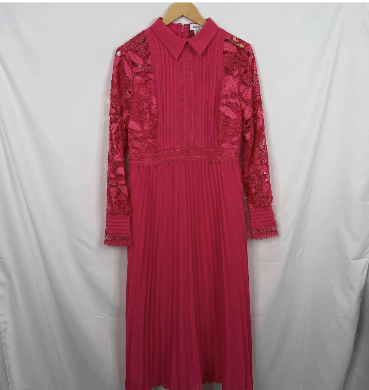 Other Coast Pink Lace Pleated Midi Dress Size L / US 10 / IT 46 - 3 Thumbnail