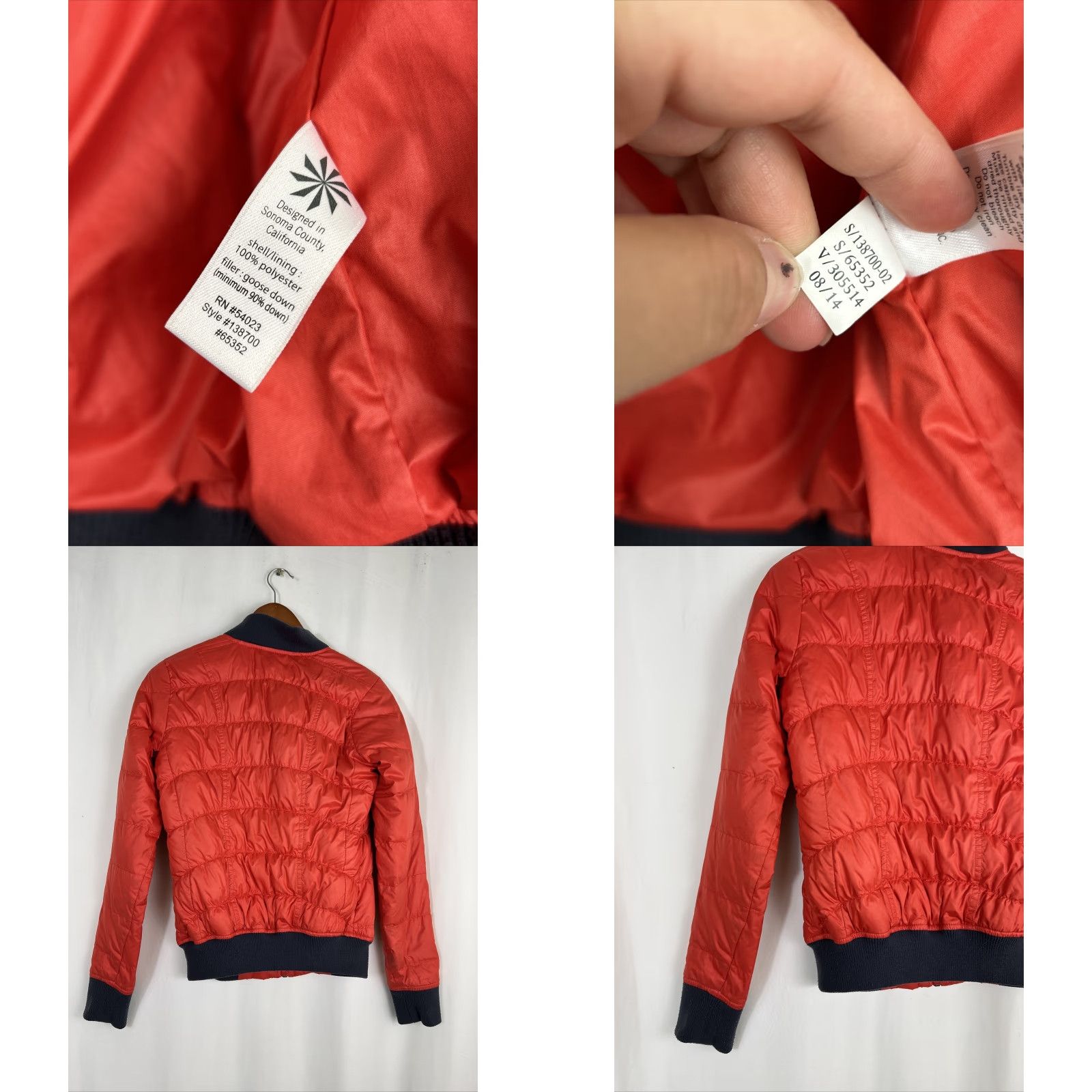 Athleta VINTAGE Athleta Dobby Goose Down Red Puffer Bomber Jacket womens XS full zip Size XS / US 0-2 / IT 36-38 - 9 Thumbnail