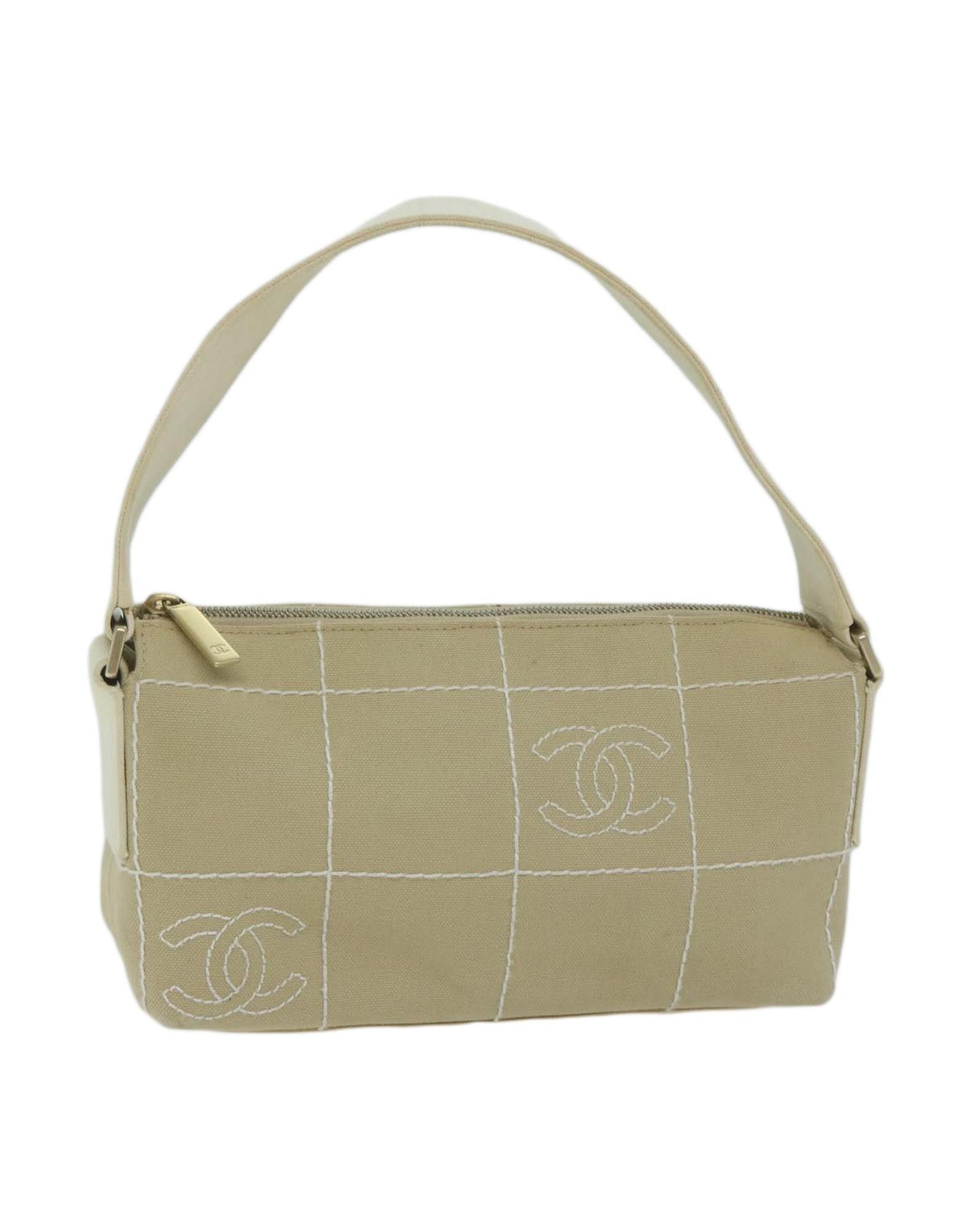 image of Chanel Elegant Beige Canvas Shoulder Bag, Women's