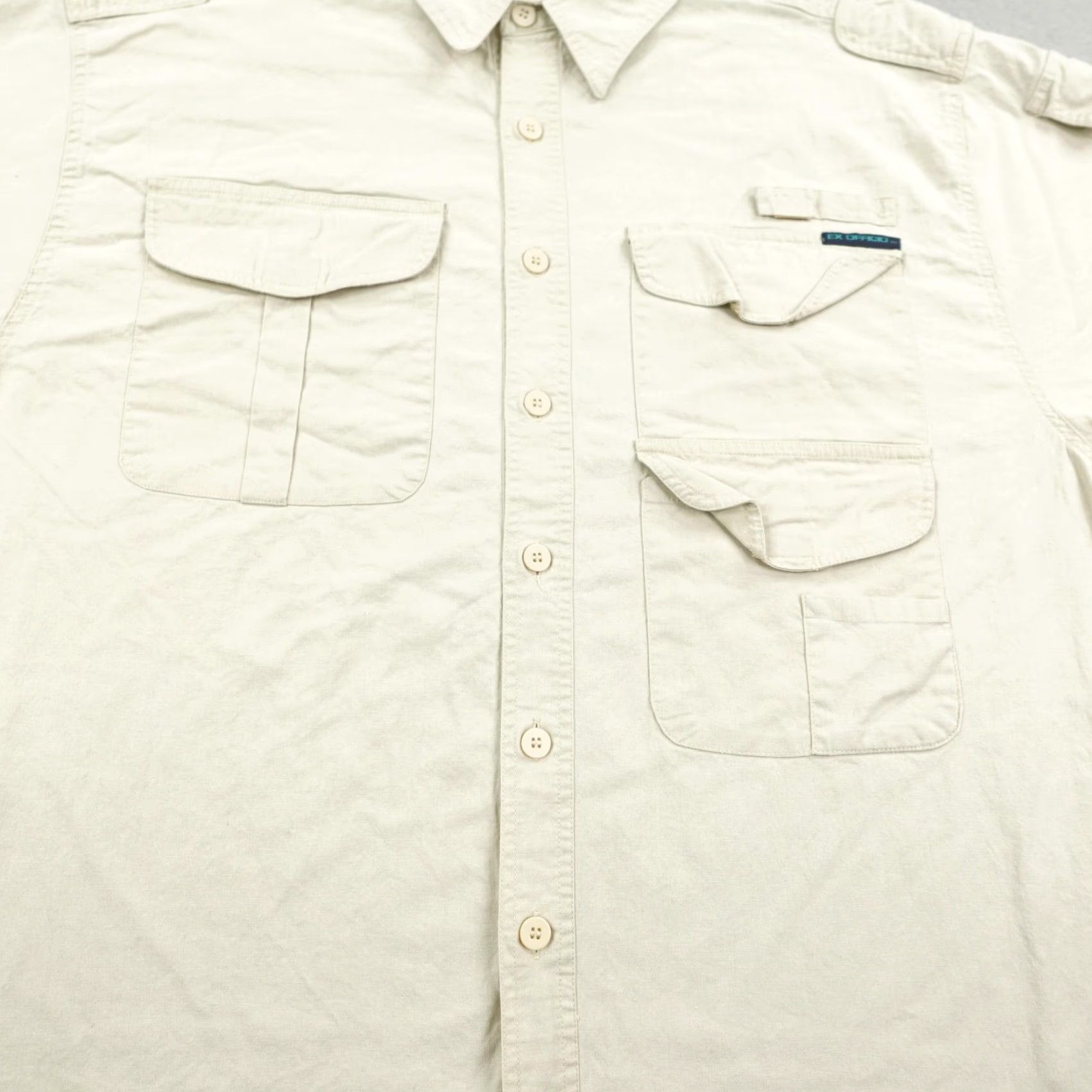 ExOfficio VINTAGE ExOfficio Shirt Mens Large Tan Safari Outdoor Travel Fishing Button-Up Roll Tab Long Sleeve Beige Cotton Pockets 1990s Mens Size US L / EU 52-54 / 3 - 3 Thumbnail