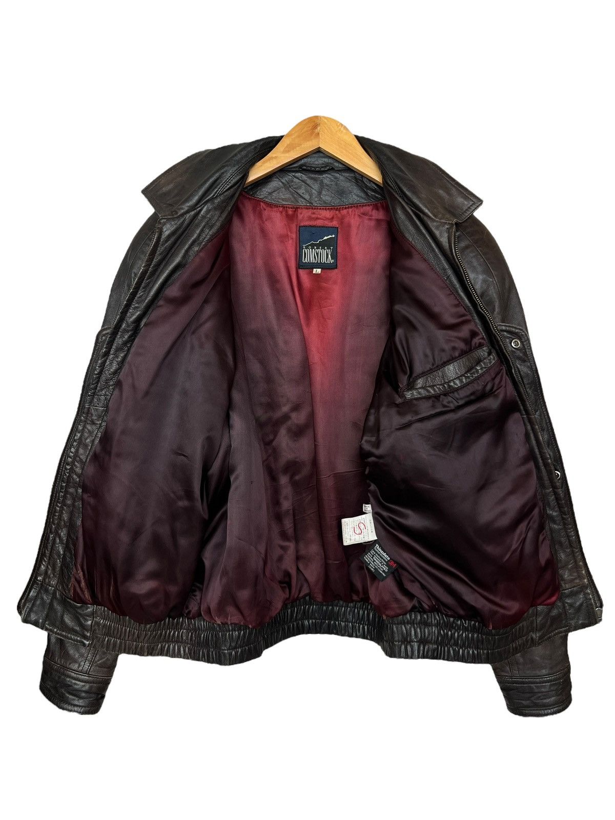 Vintage Vintage 90s Robert Dark Brown Bomber Leather Jacket Size US L / EU 52-54 / 3 - 5 Thumbnail