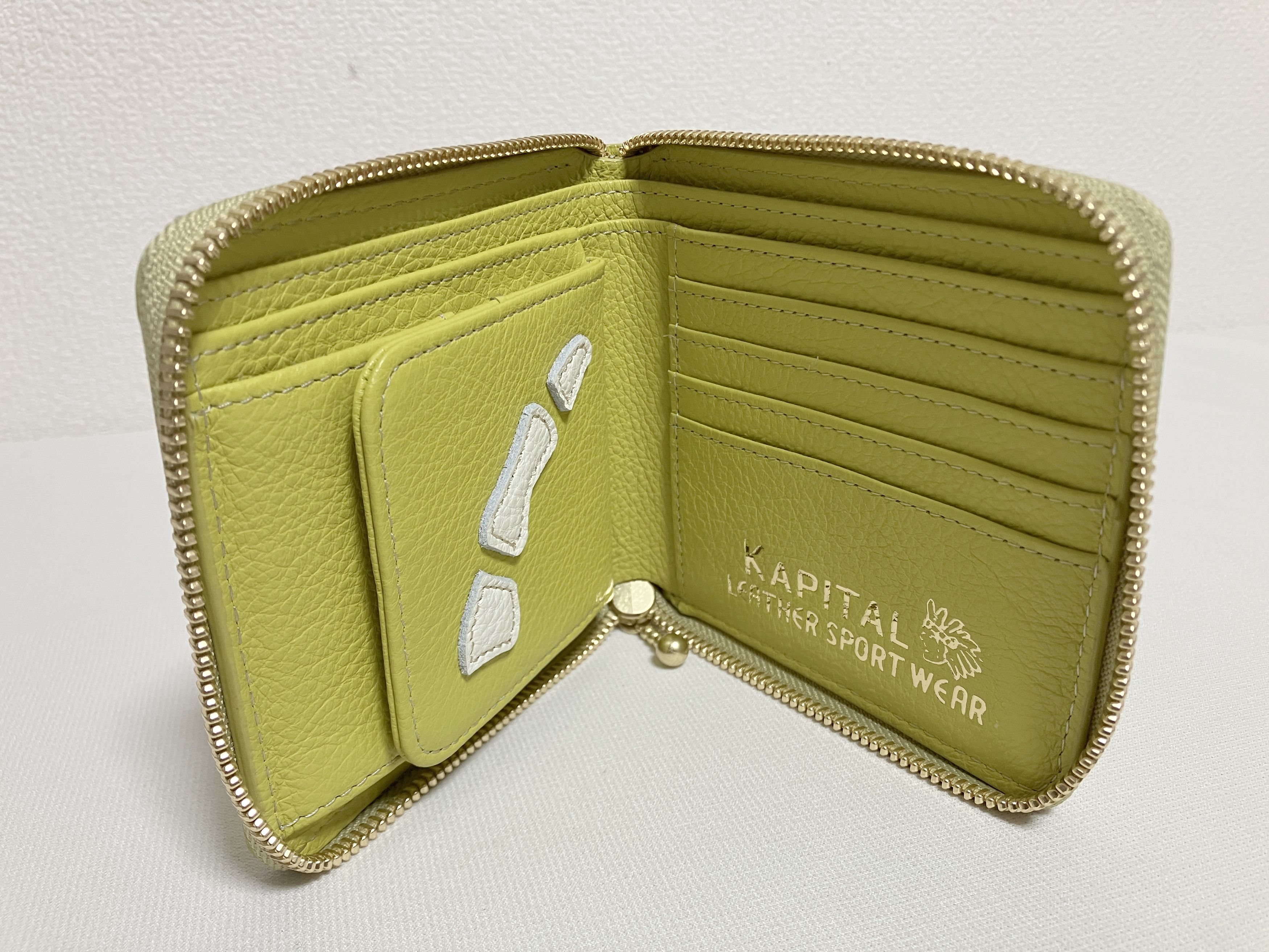 Kapital Kapital THUMBS UP BONE HAND ZIP leather wallet lime Size ONE SIZE - 3 Thumbnail