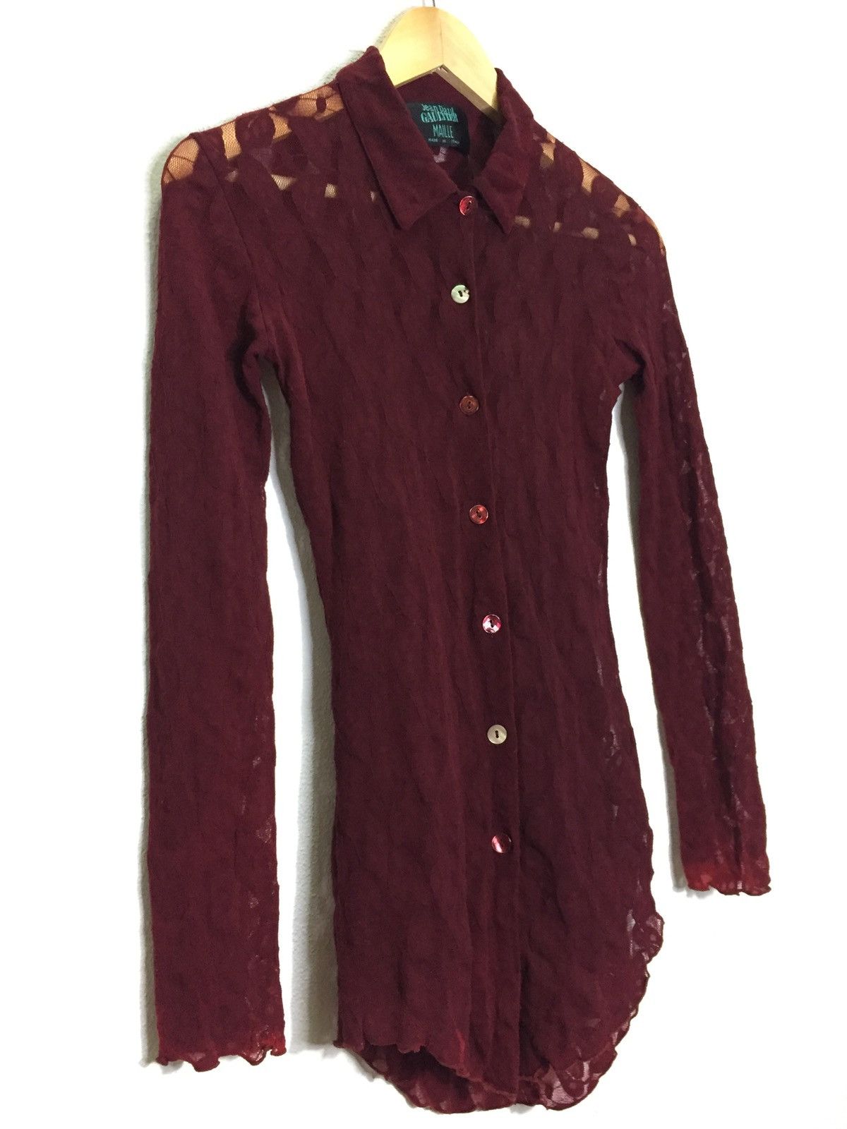 Jean Paul Gaultier Vintage 90s Jean Paul Gaultier Maille Fuzzi Maroon Lace Mesh Size S / US 4 / IT 40 - 4 Thumbnail