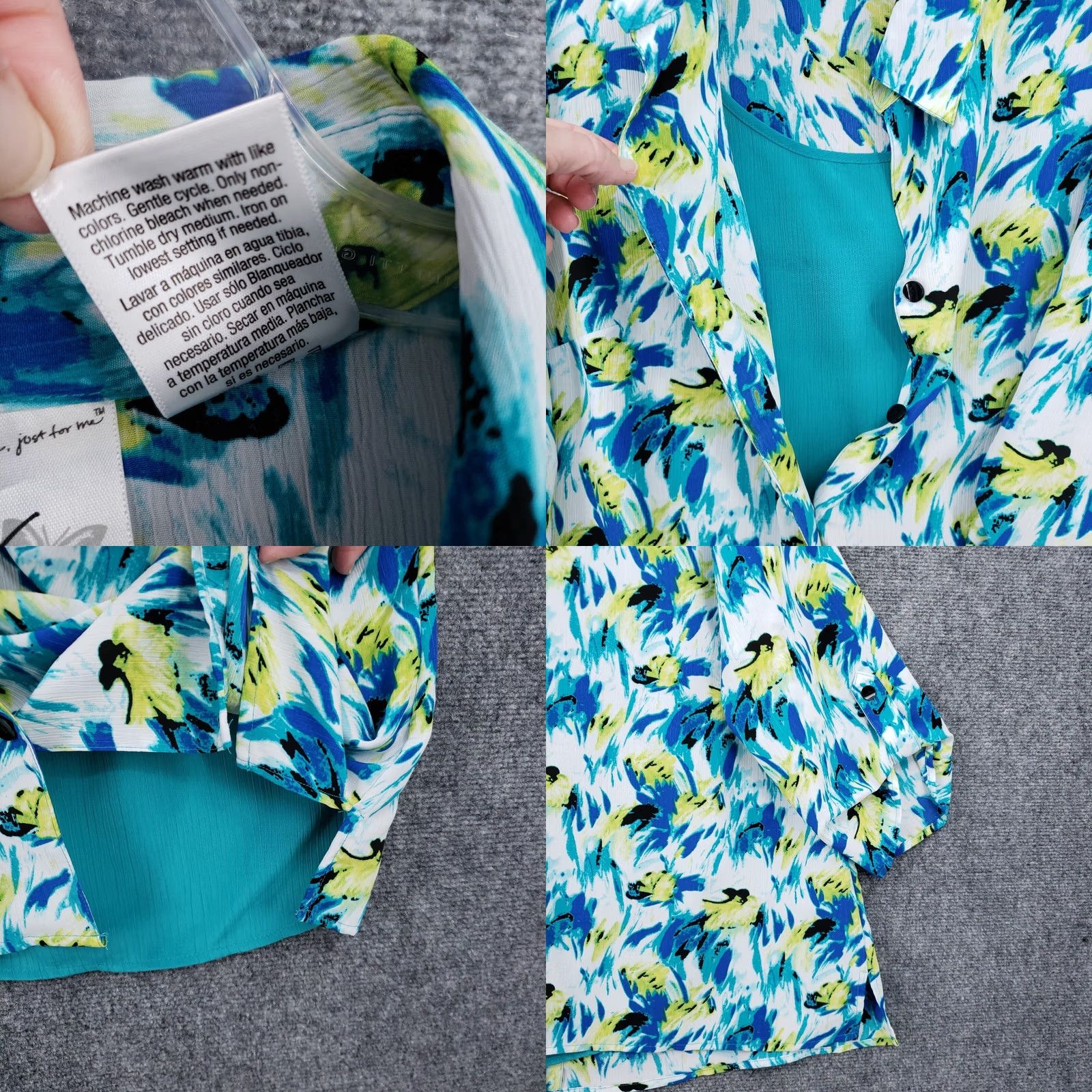 Vintage Just My Size Women Plus 3X Blue Sunflower Floral Flower Button Down Collared Top Size XXL / US 16-18 / IT 52-54 - 8 Thumbnail