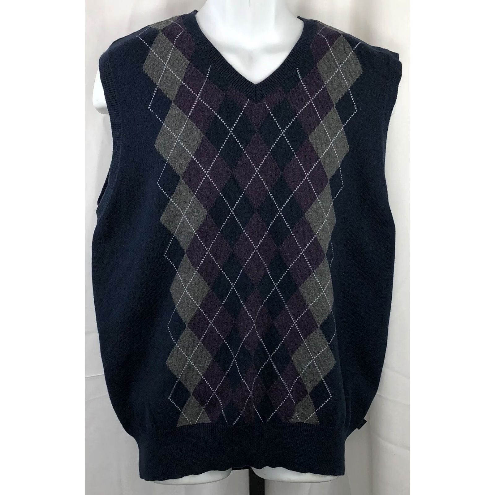 Izod Izod Sweater Vest L Blue Gray Argyle Cotton Sleeveless Preppy Classic Academia Size US L / EU 52-54 / 3 - 5 Thumbnail