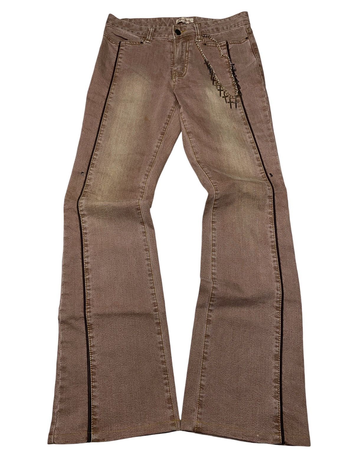 If Six Was Nine 2000's Lyon Deux Flared Studded Mudwash Jeans Size US 27 - 1 Thumbnail