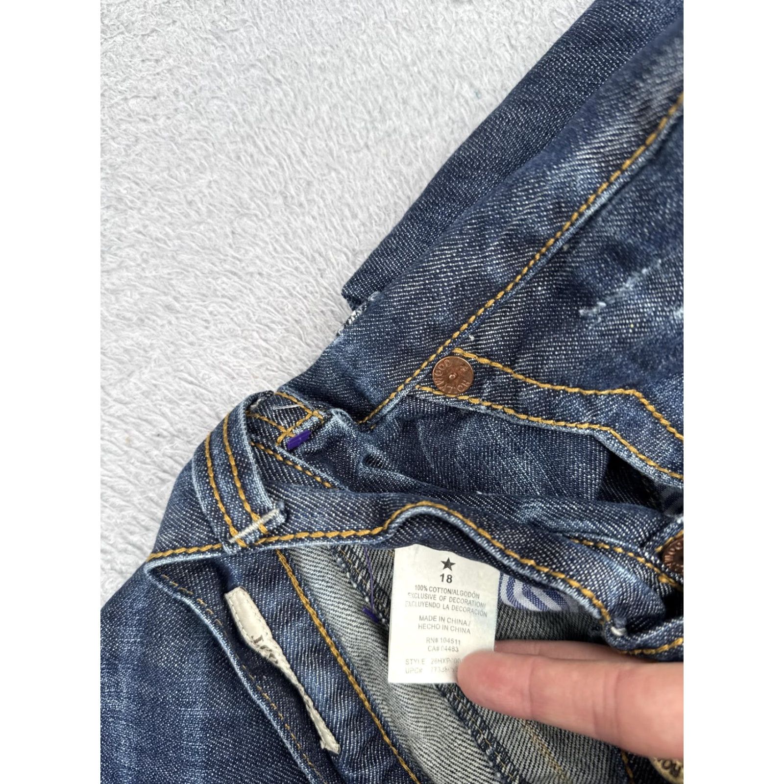 Vintage Hollywood Jeans Girls 18 Blue Denim Bootcut Distressed 5-Pocket Low Boot Jeans Size 40" / US 18 - 7 Thumbnail