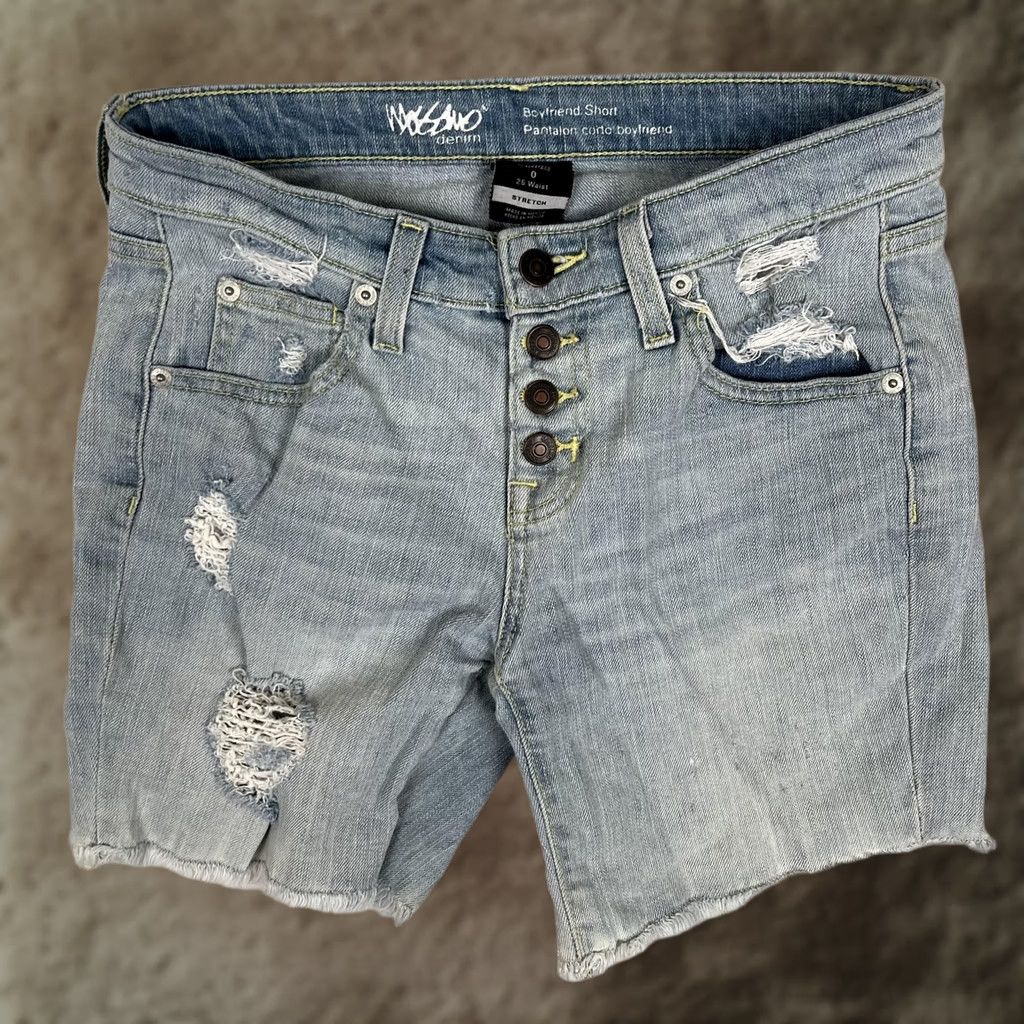 Mossimo Mossimo Denim Shorts Womens 0 25 Blue Boyfriend Stretch Distressed Cutoff Casuald Size 25" / US 0 / IT 36 - 1 Thumbnail