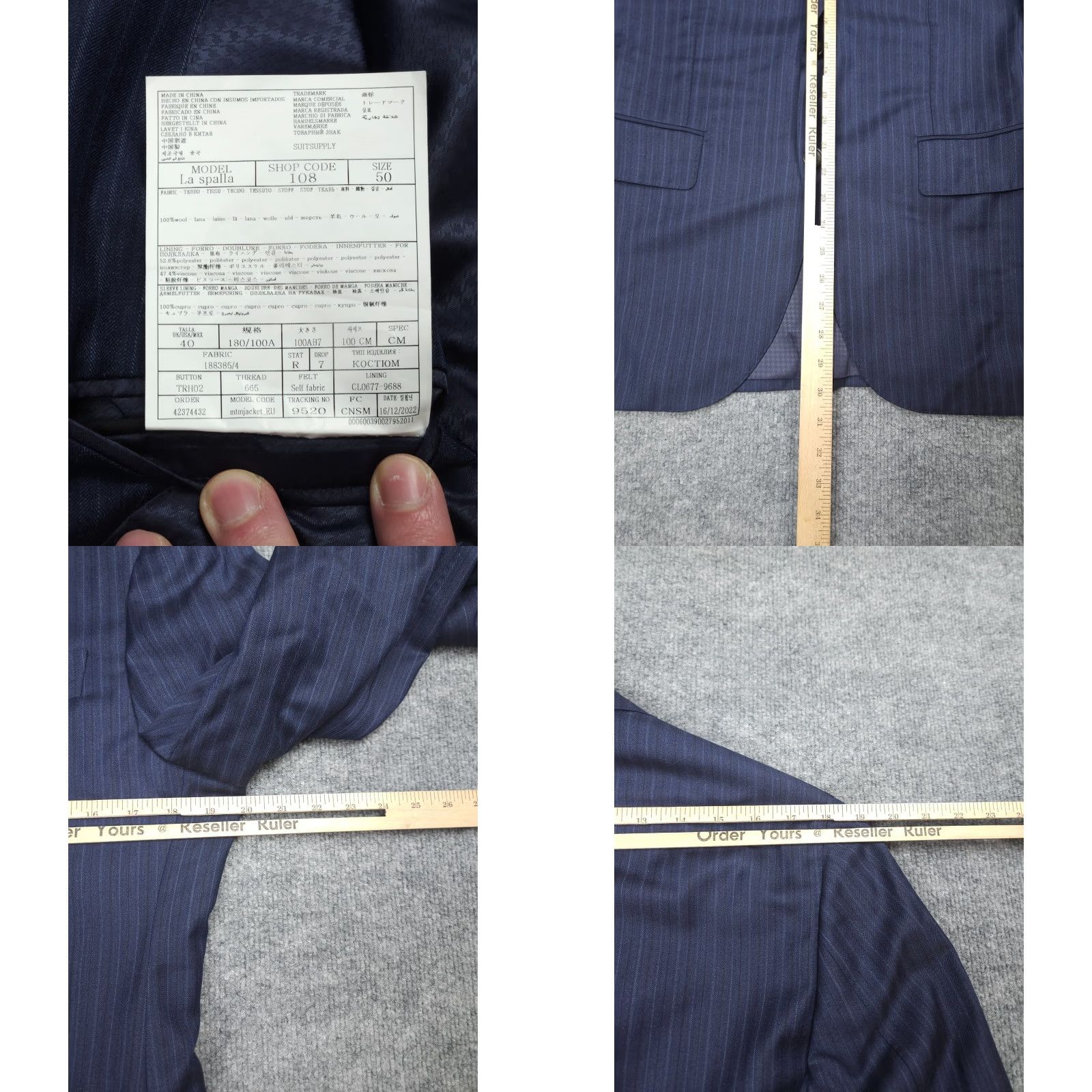 Suitsupply Suitsupply La Spalla Blazer Jacket Men 40 Blue Wool Striped Super 130s Two-Button Double-Vented Regular Jacket Mens Size 40R - 8 Thumbnail