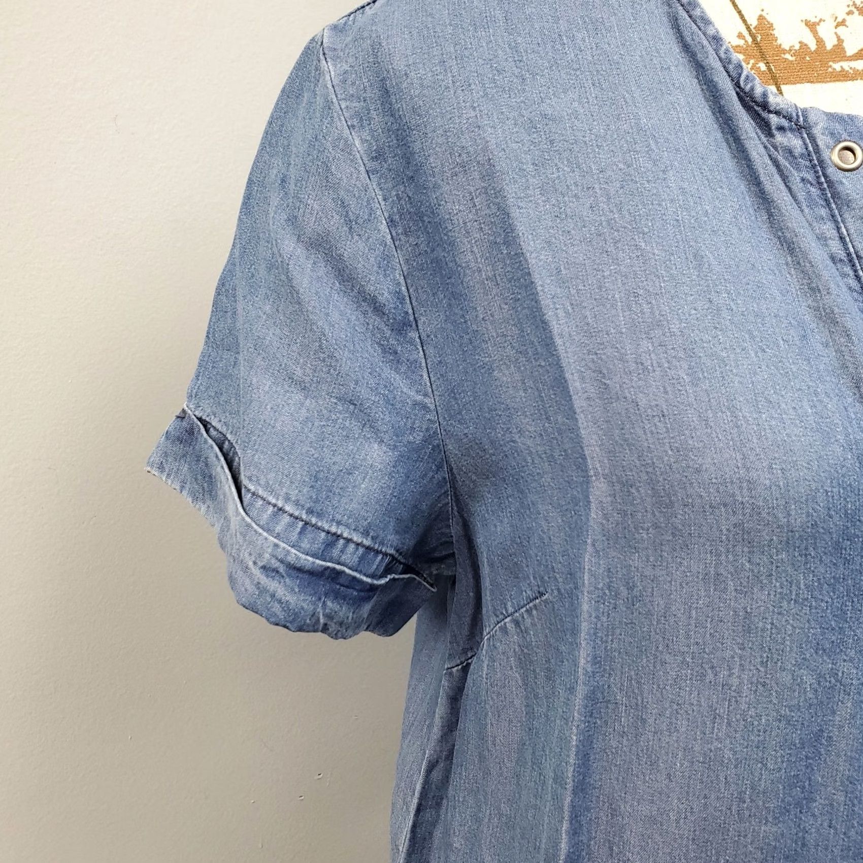 Gap Gap Shift Dress Womens Small Blue Denim Cuffed Sleeve Round Neck Lace Up Front Size S Womens Jeans Dress Size S / US 4 / IT 40 - 6 Thumbnail