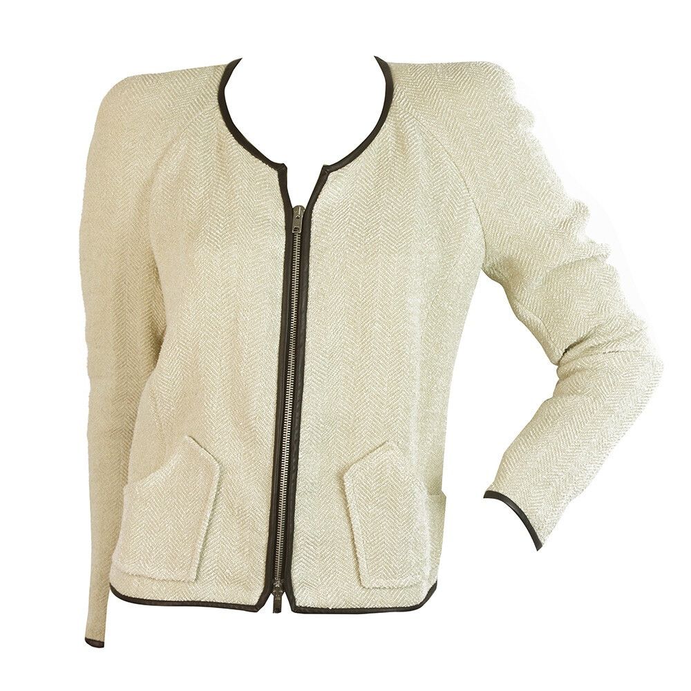 Isabel Marant Isabel Marant Ecru Herringbone Black Leather Trim Zipper Car Size XS / US 0-2 / IT 36-38 - 6 Thumbnail