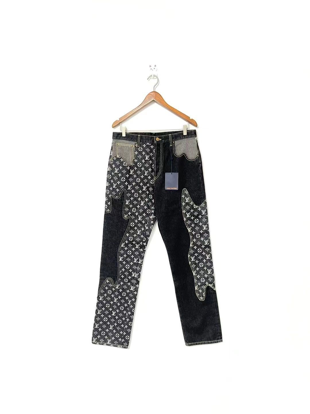 image of Louis Vuitton X Nigo Monogram Crazy Denim Pants in Black, Men's (Size 36)