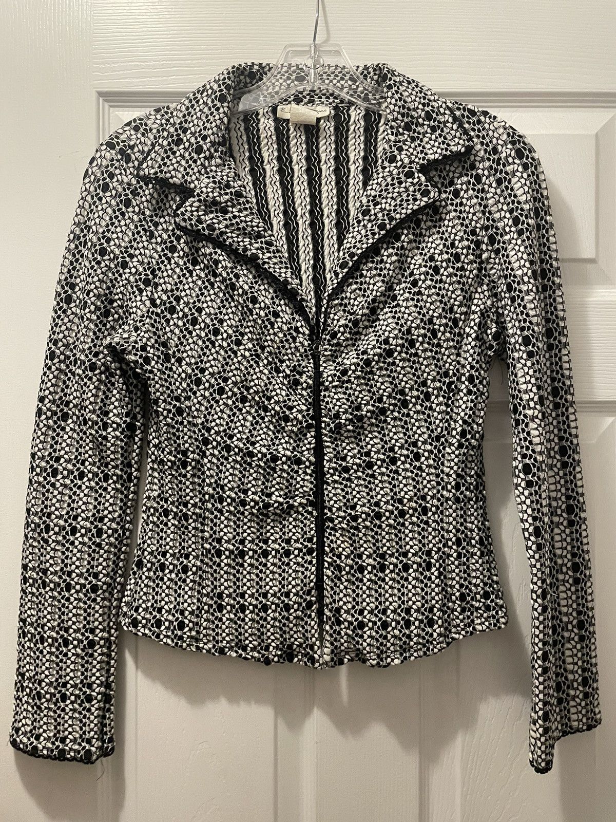 Designer Black and White Zip Up Blazer Size M / US 6-8 / IT 42-44 - 1 Thumbnail