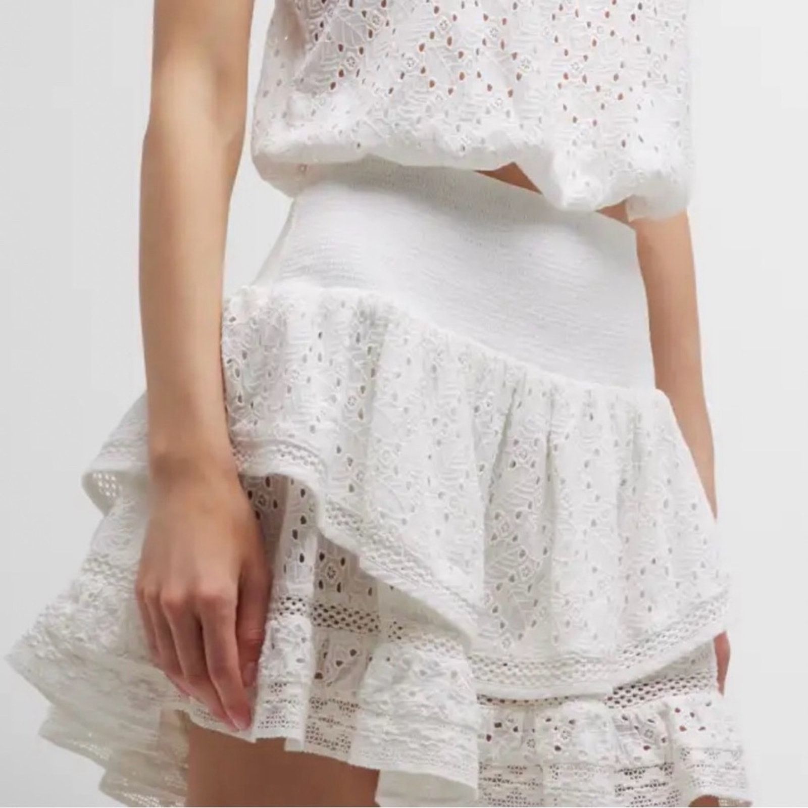 Ramy Brook NWT Ramy Brook $295 White Eyelet Ruffle Skirt Size Small Size 27" / US 4 / IT 40 - 2 Thumbnail