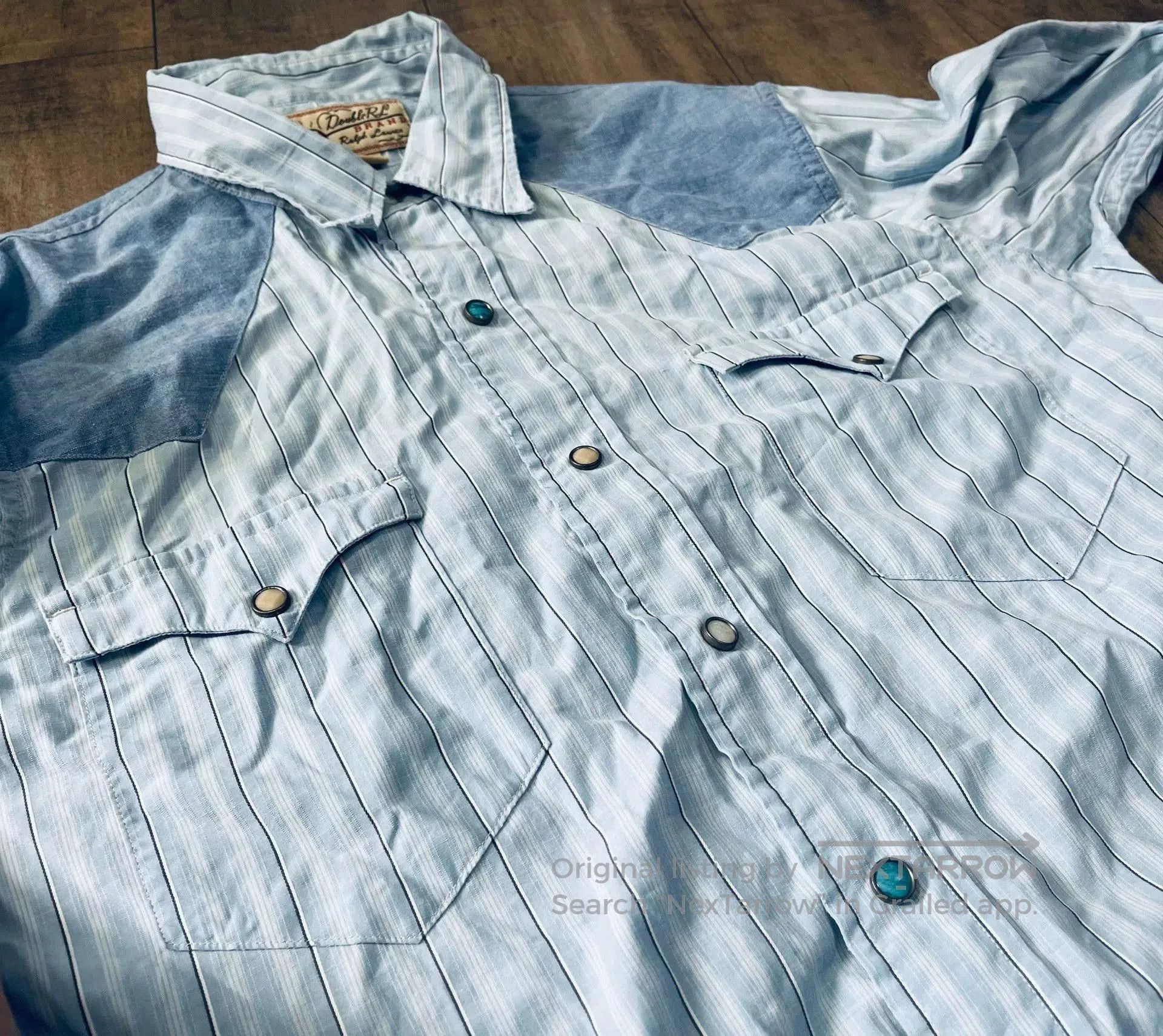 RRL Ralph Lauren RRL Turquoise Patchwork Indigo Shirt. Size US M / EU 48-50 / 2 - 1 Thumbnail