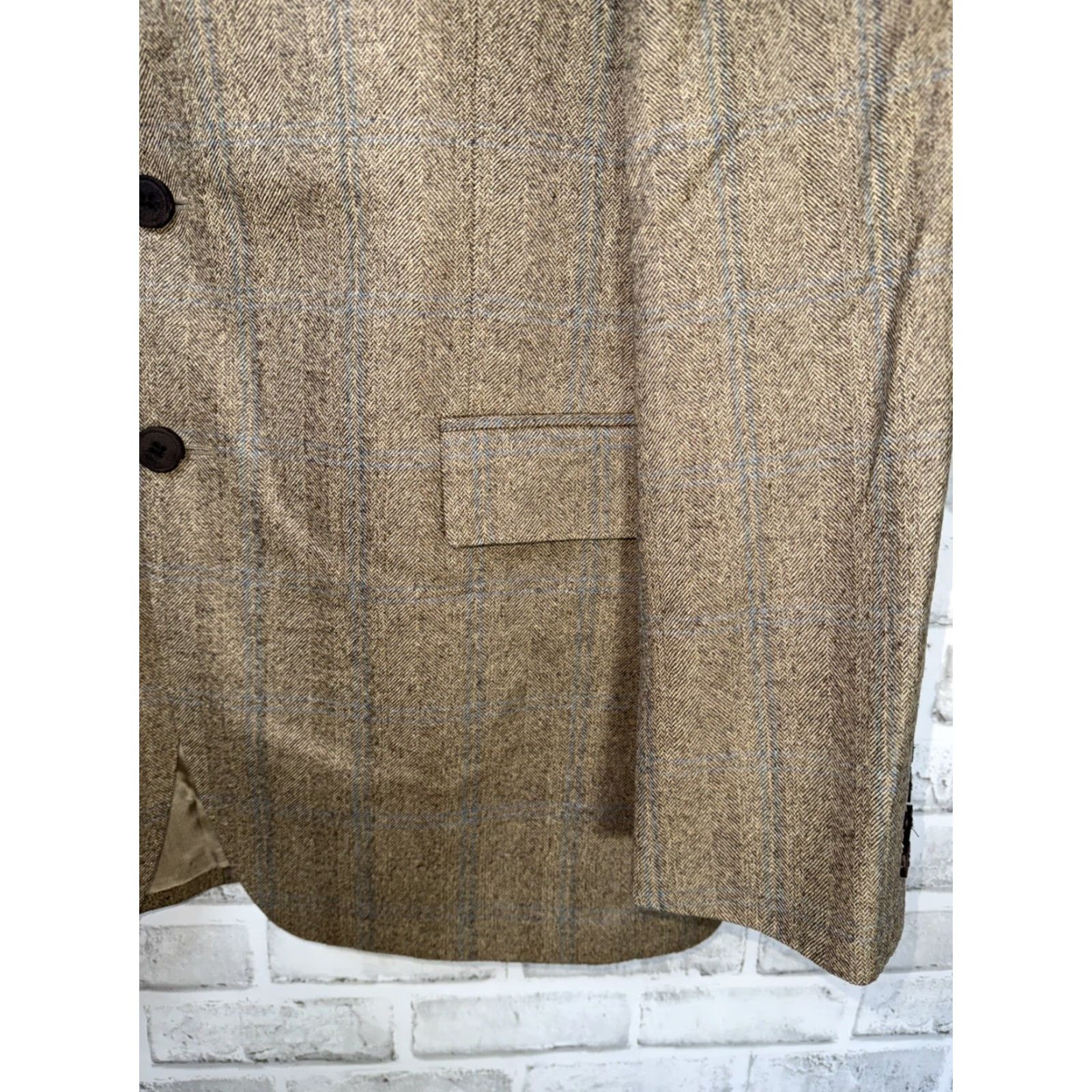 Loro Piana PAUL ROSEN LUXURY Zelander Wool Plaid 3-button Coat Mens 44 Blazer Jacket Sport Coat Four-Button Four Button Beige - 44 Regular Mens