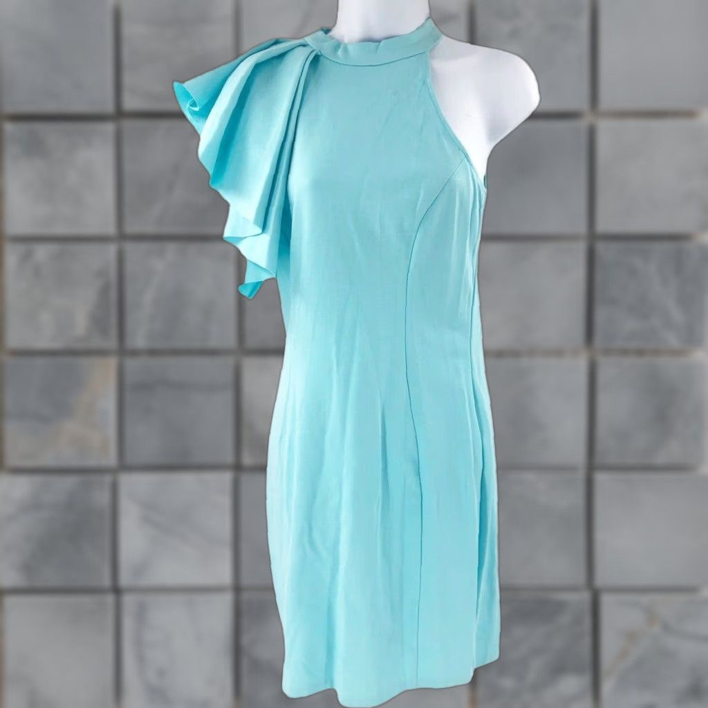 Vintage VINTAGE? No. Love...Ady Dress L Green Mock Neck Ruffle Bodycon Y2K Coquette Sleeveless Knee Length Womens Size L / US 10 / IT 46 - 1 Thumbnail