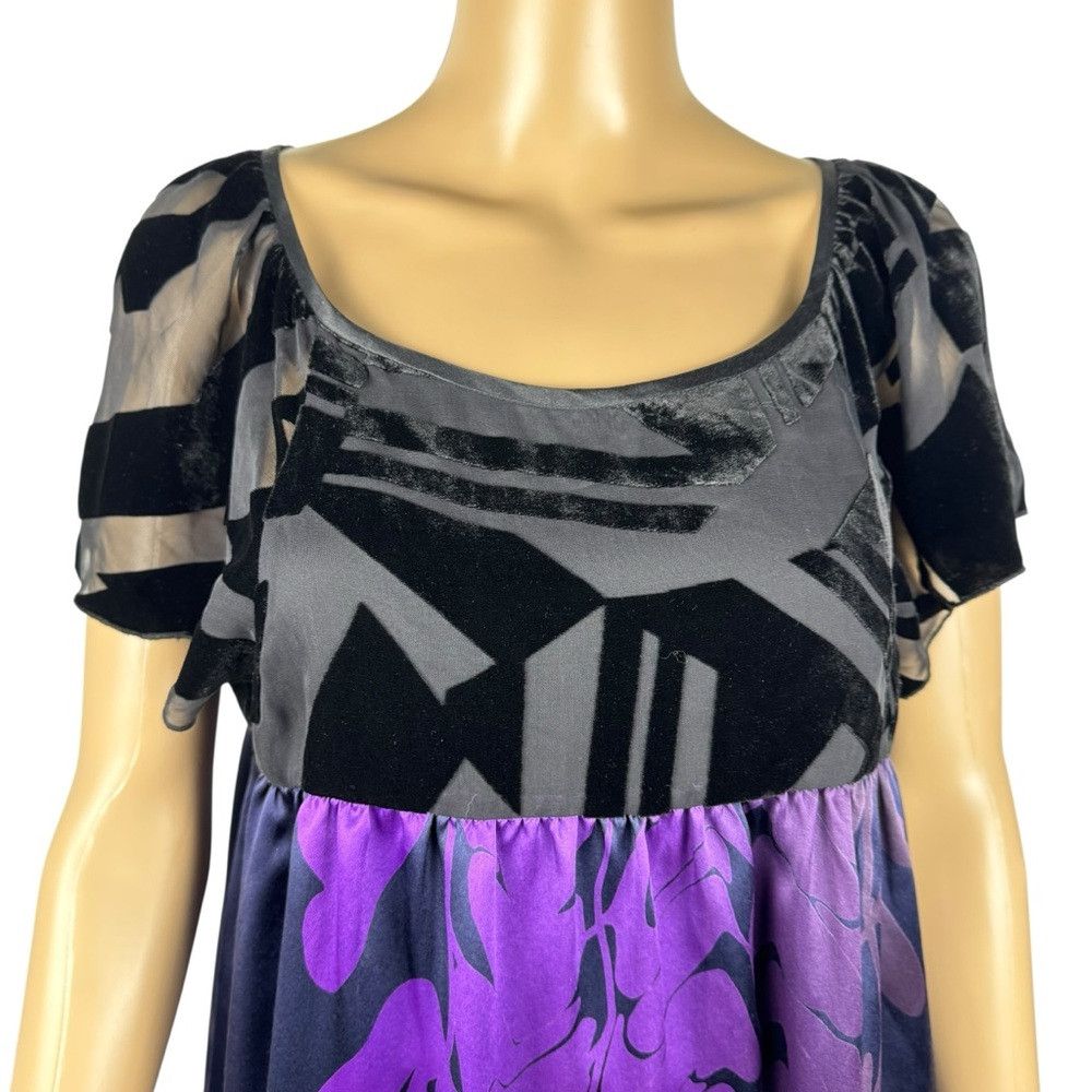 Anthropologie MINT Jodi Arnold Silk Short Sleeve Black Purple Geometric P Size M / US 6-8 / IT 42-44 - 4 Thumbnail