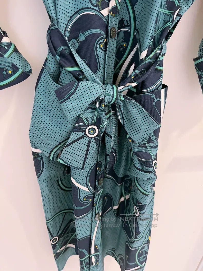 Hermes Hermes Wheel Print Silk Shirt Dress Size XXS / US 00 / IT 34 - 4 Thumbnail