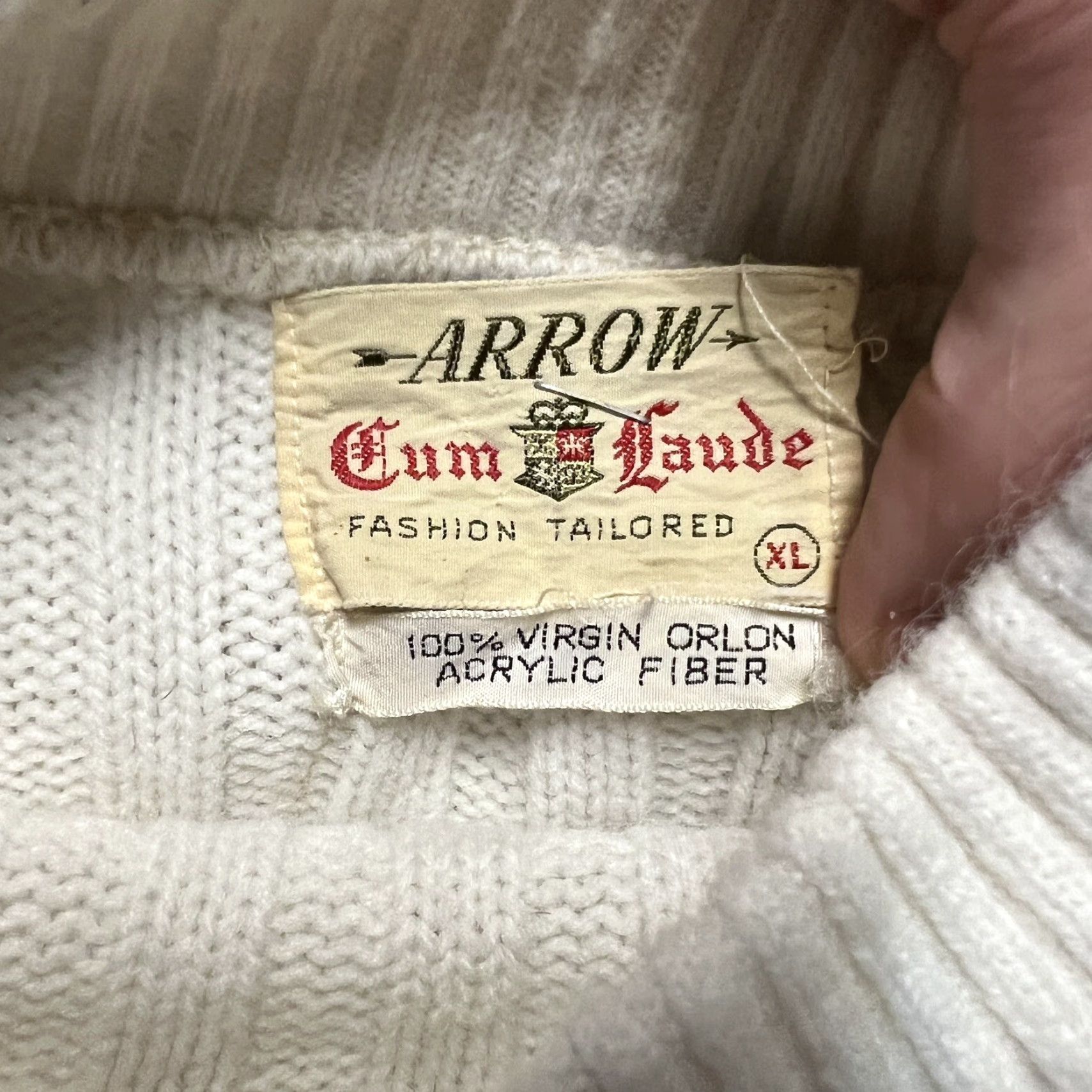 Arrow VINTAGE Arrow Cum Laude Knit Sweater Mens XL Pullover White 50s 60s Classic Grunge Knit's/Logo? Size US XL / EU 56 / 4 - 4 Thumbnail