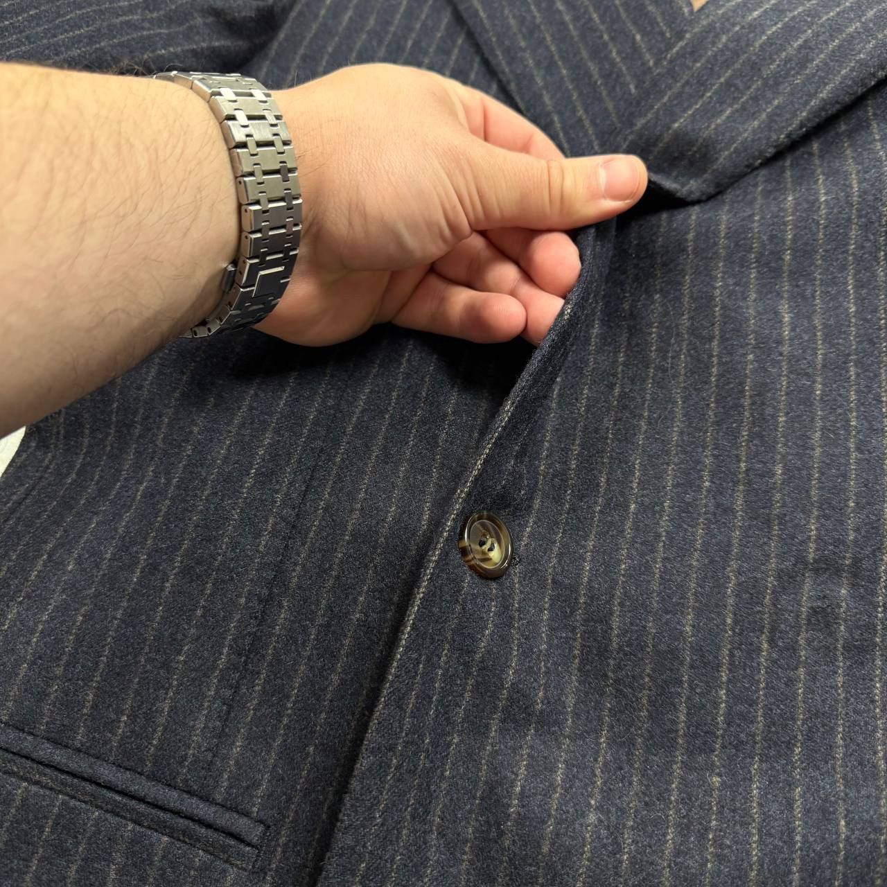 Suitsupply Suitsupply Double-Breasted Striped Wool Blazer Blue/ Brown Size 36R - 7 Thumbnail