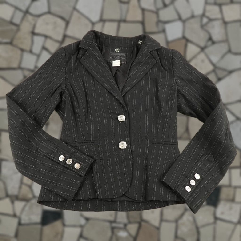 True Religion True Religion Blazer Women’s Large Black Pinstriped 2-Button Y2K Sport Coat Size L / US 10 / IT 46 - 1 Thumbnail