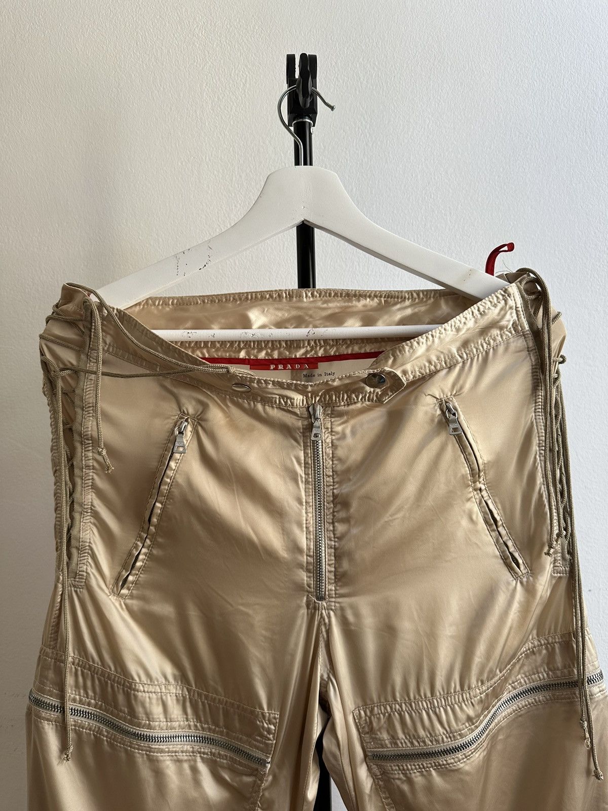 Prada Vintage Nylon Archive Bondage Zipper Laced Cargo Pants