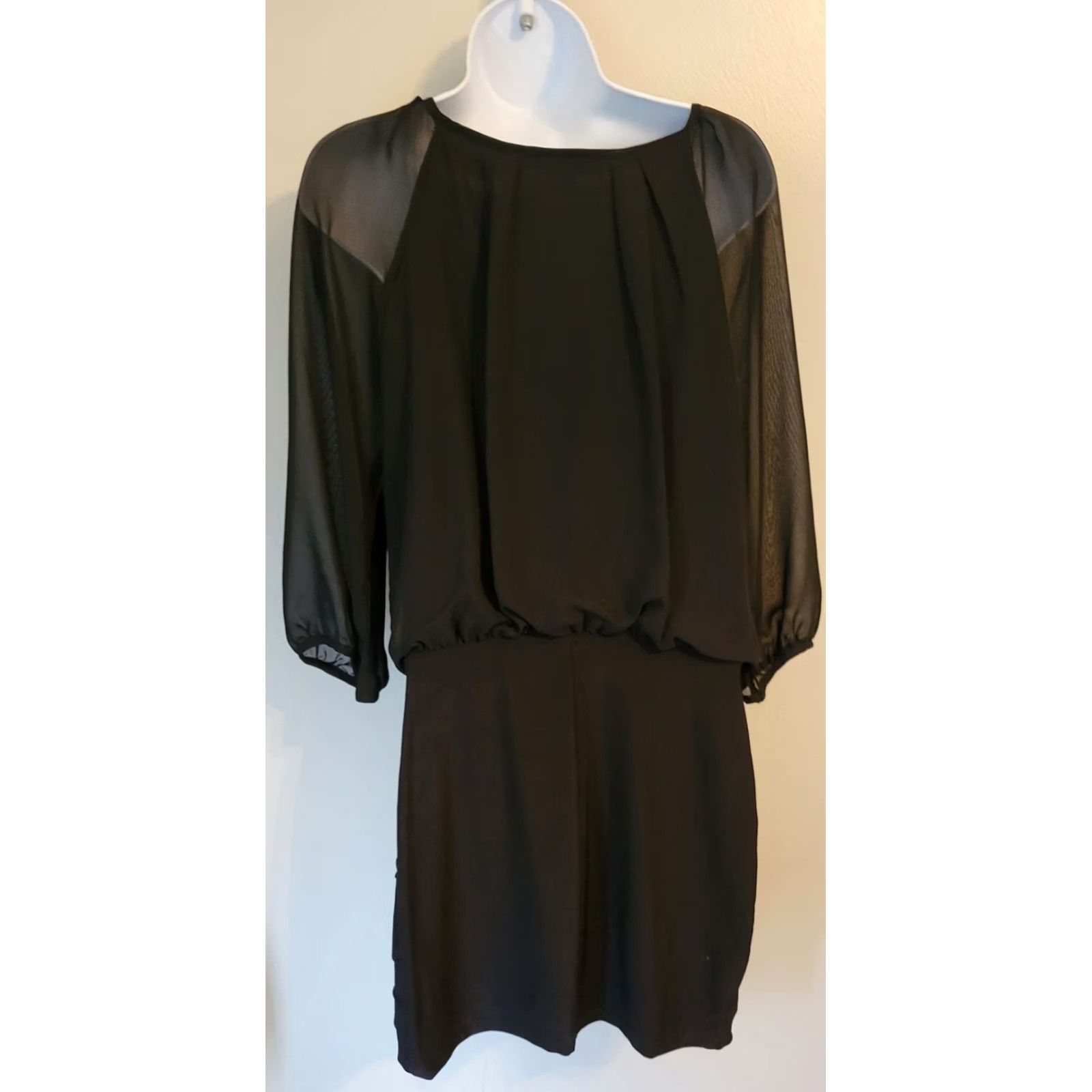 Vintage Vintage B Darlin Dress M Black Sheer Blouson Bodycon Mini 90s Women Size M / US 6-8 / IT 42-44 - 4 Thumbnail