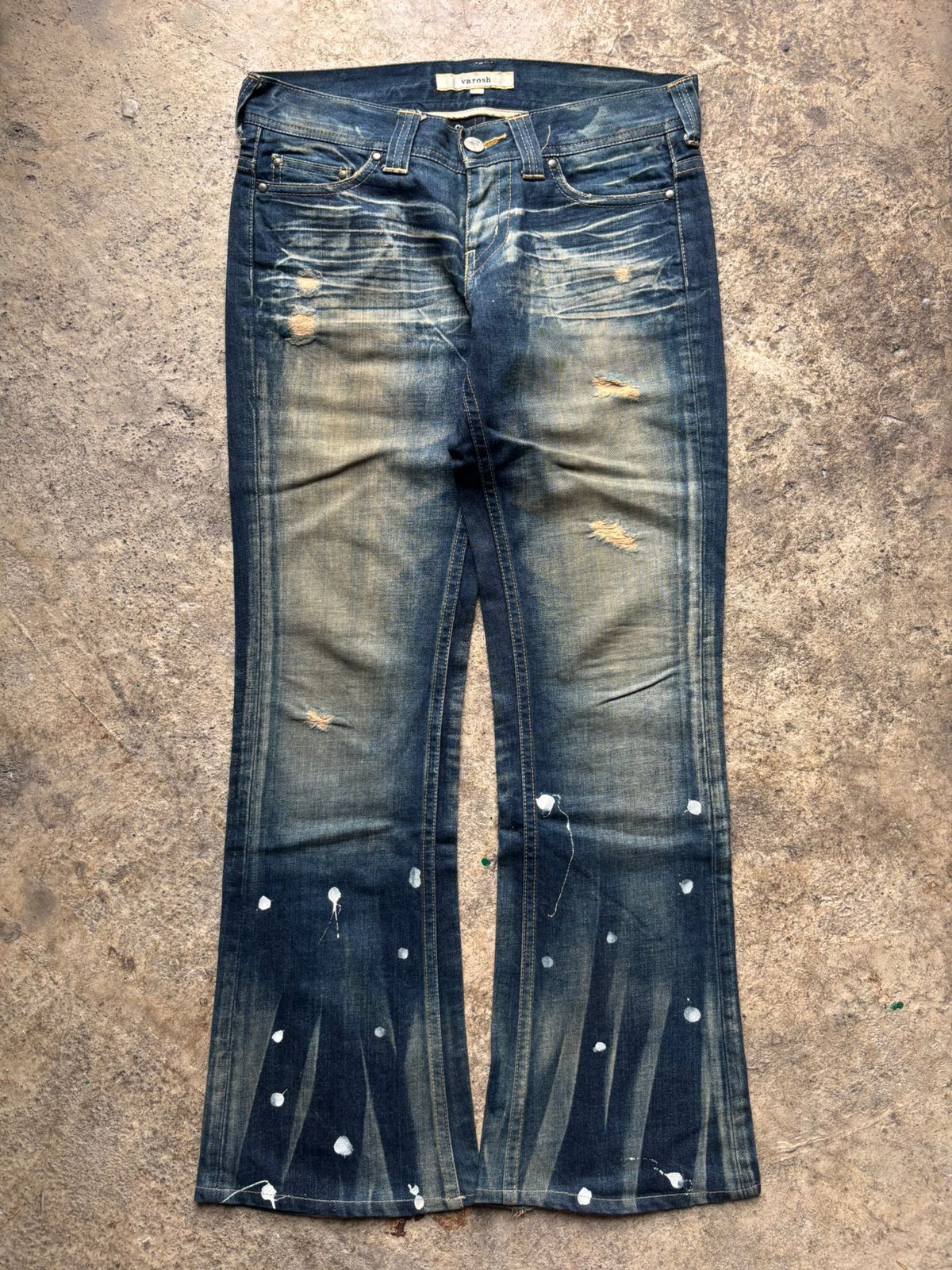 Japanese Brand 2000s Varosh Japan Swarovski Studded Flared Jeans Size US 30 / EU 46 - 7 Thumbnail