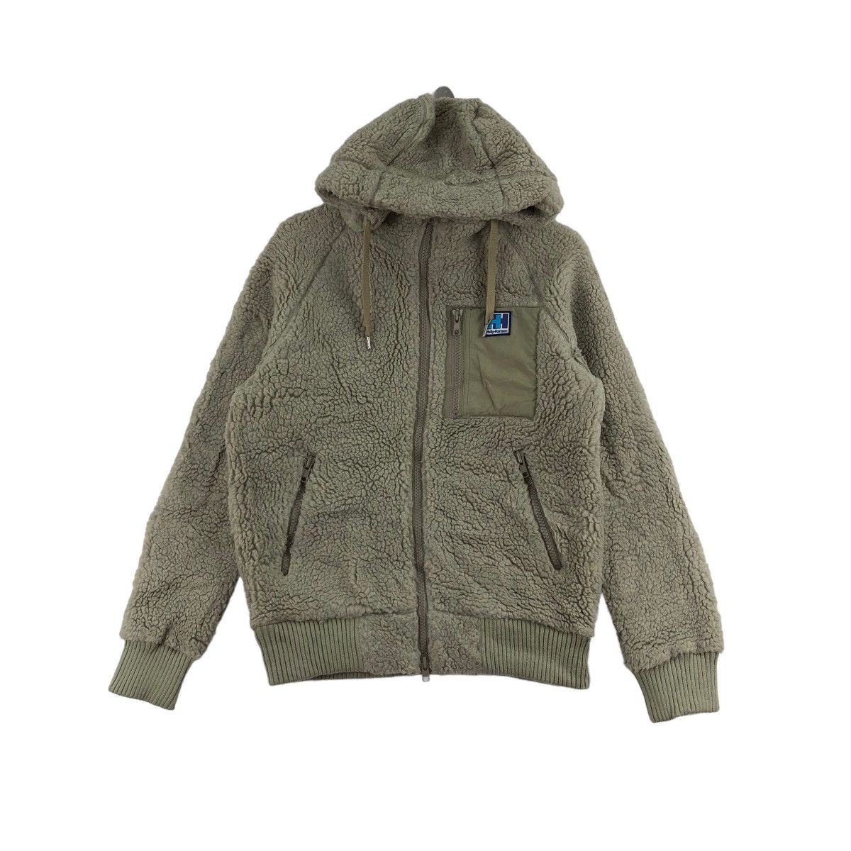 image of Vintage Helly Hansen Fleece Jacket Deep Pile Stripes Outdoor in Grey, Men's (Size Medium)