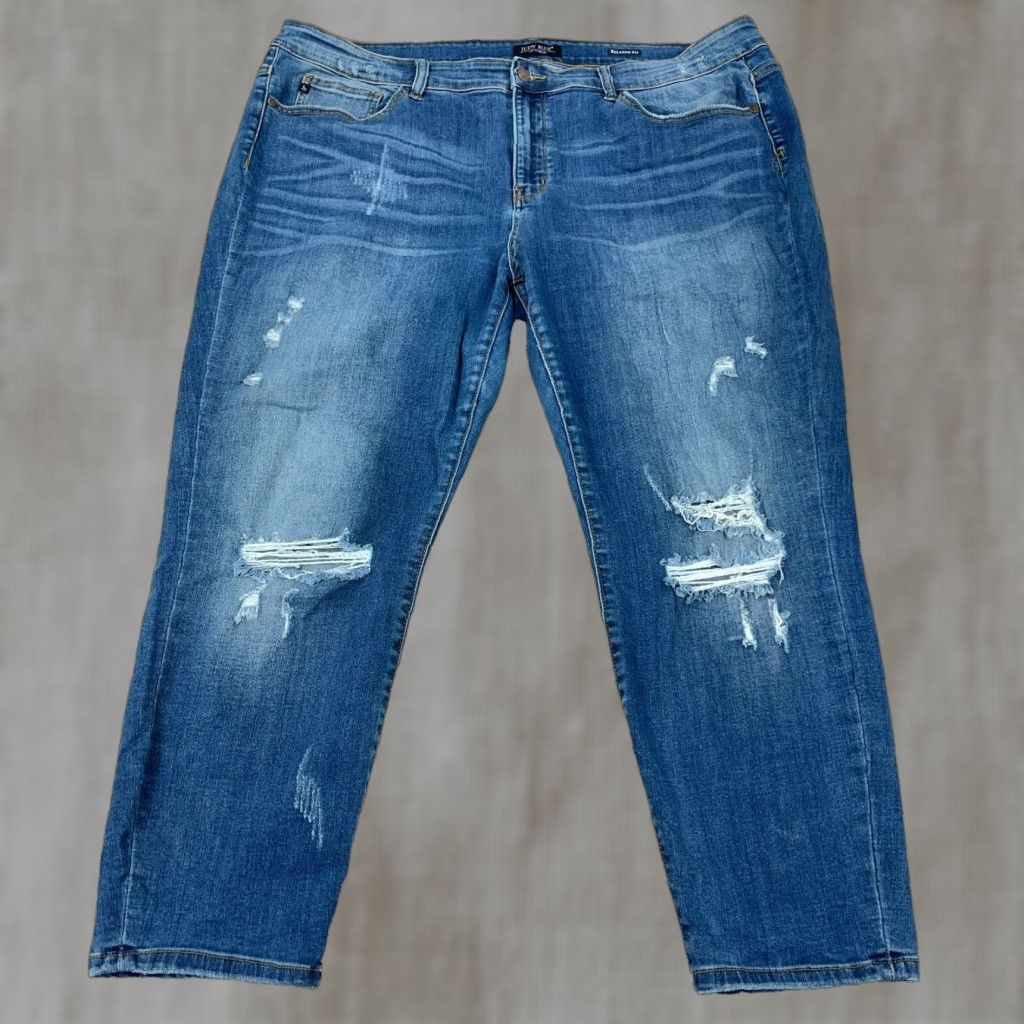 Vintage Judy Blue Jeans Women 22W Relaxed Fit Crop Med Wash Stretch 42x25 Blue 5-Pocket Design Size 40" / US 18 - 1 Thumbnail